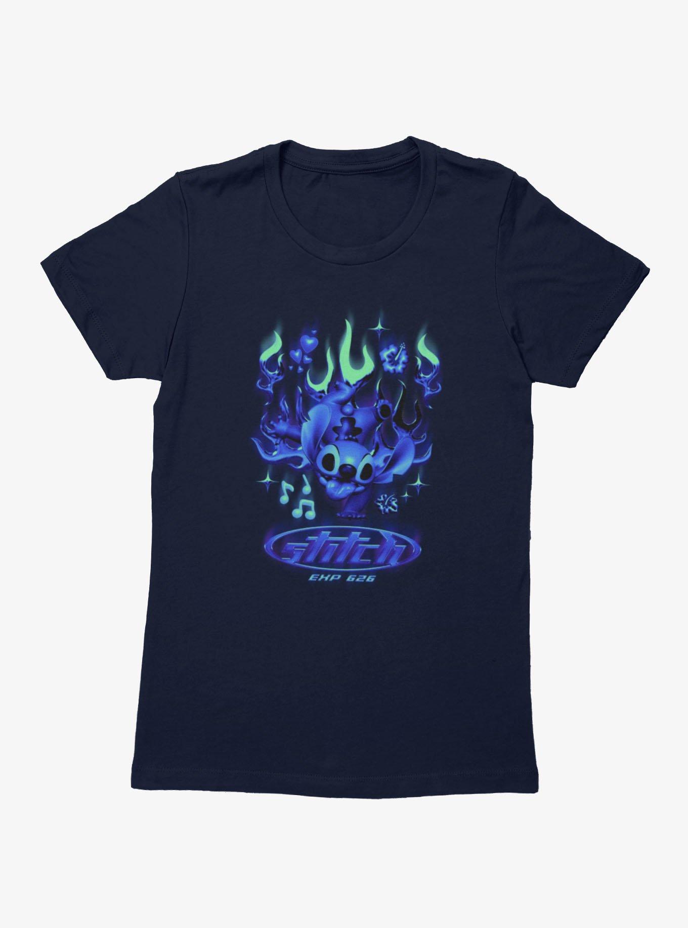 Disney Lilo & Stitch Stitch Y2K Blue Chrome Flames Womens T-Shirt, , hi-res