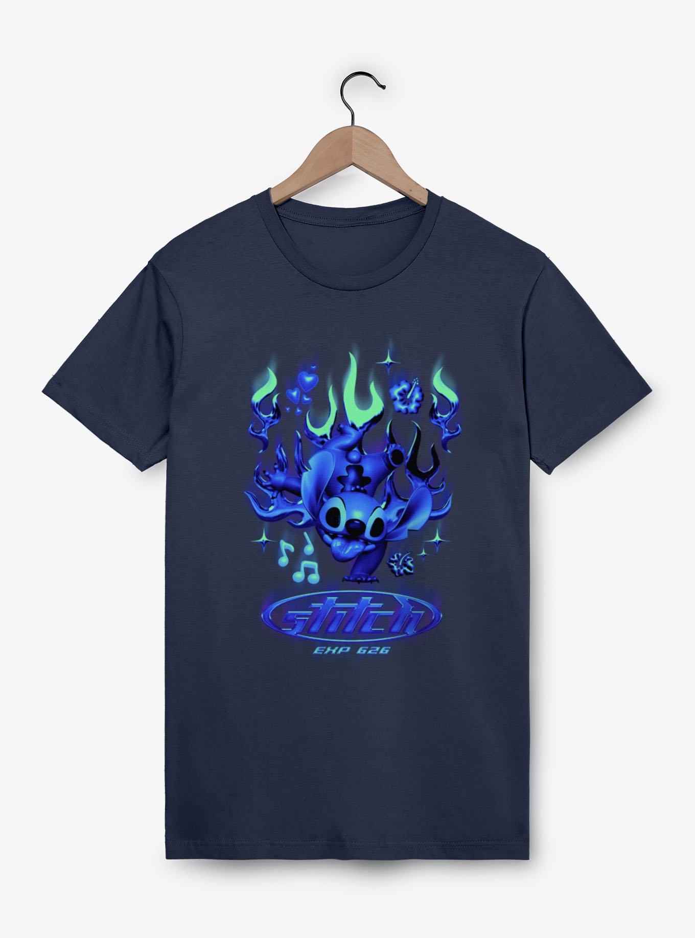 Disney Lilo & Stitch Stitch Y2K Blue Chrome Flames T-Shirt, , hi-res