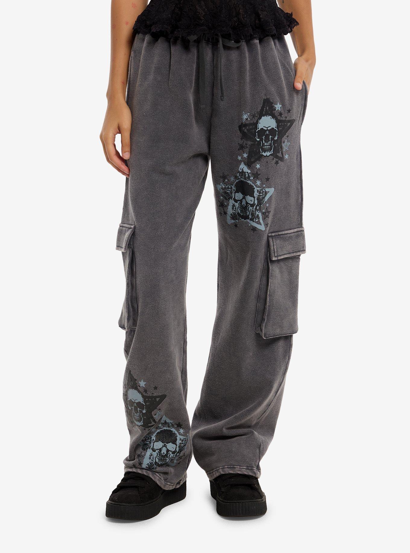 Grey & Blue Skull Star Cargo Sweatpants, , hi-res