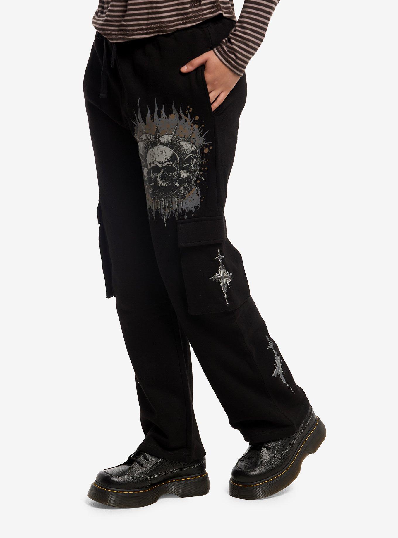 HOTTOPIC Black Skull & Cross Cargo Sweatpants