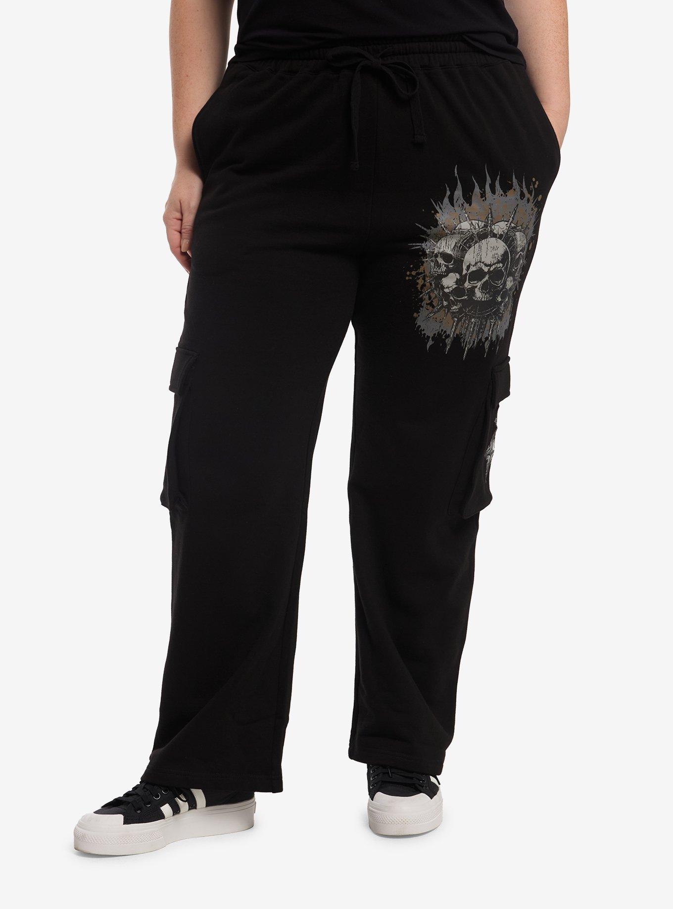 Black Skull & Cross Cargo Sweatpants Plus Size, , hi-res