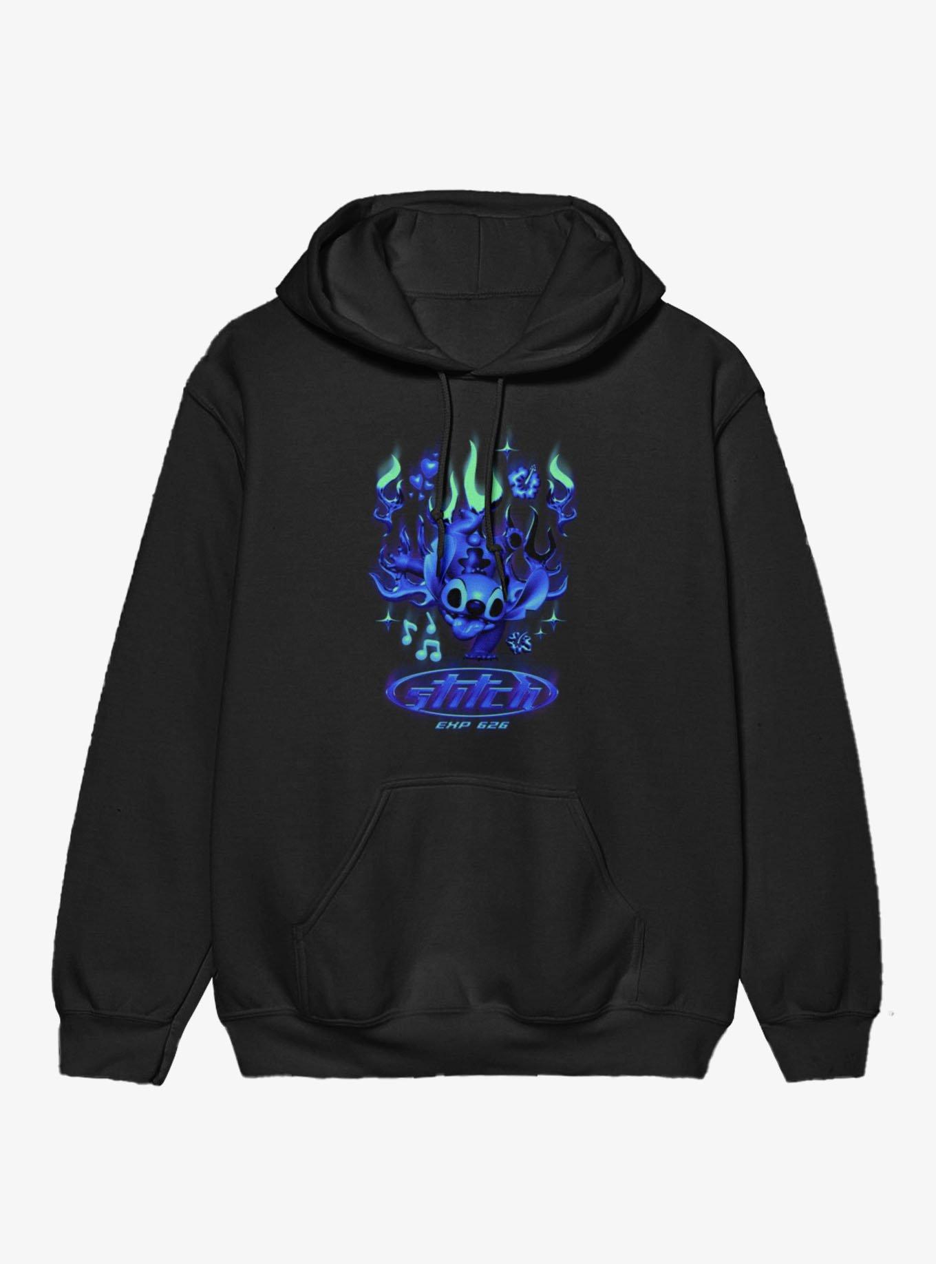 Disney Lilo & Stitch Stitch Y2K Blue Chrome Flames Hoodie, , hi-res