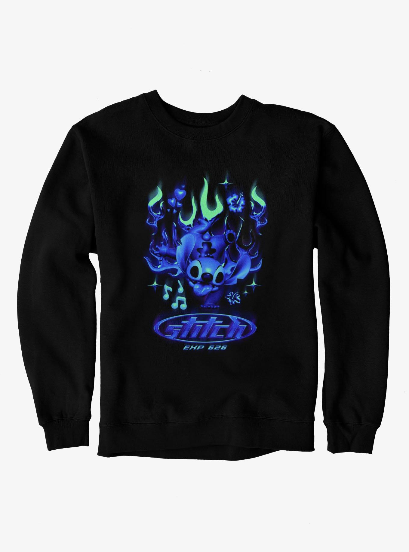 Disney Lilo & Stitch Stitch Y2K Blue Chrome Flames Sweatshirt, , hi-res
