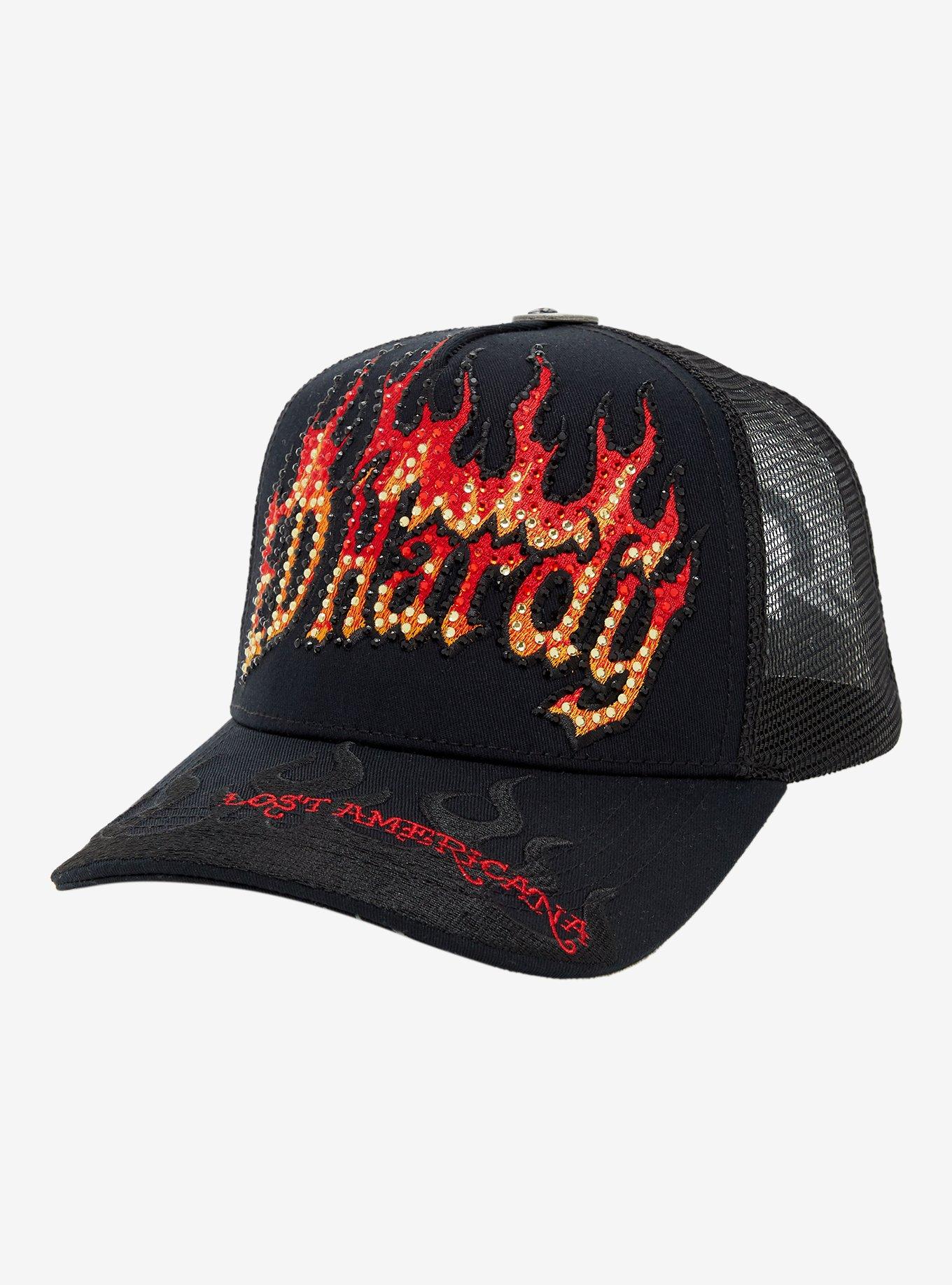 レディメイド フレイムロゴエンブロイダリー帽子 FREE Ed Hardy X mgk Flames Rhinestone Trucker Hat | Hot Topic