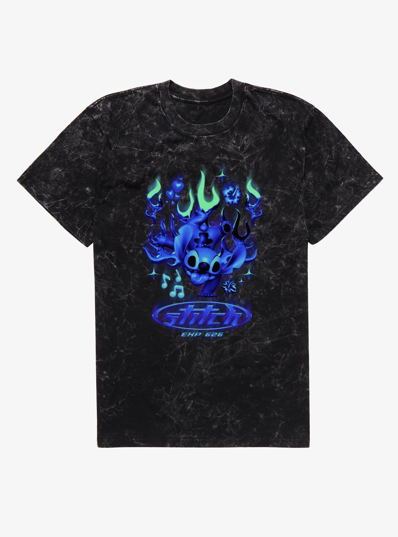 Disney Lilo & Stitch Stitch Y2K Blue Chrome Flames Mineral Wash T-Shirt, , hi-res