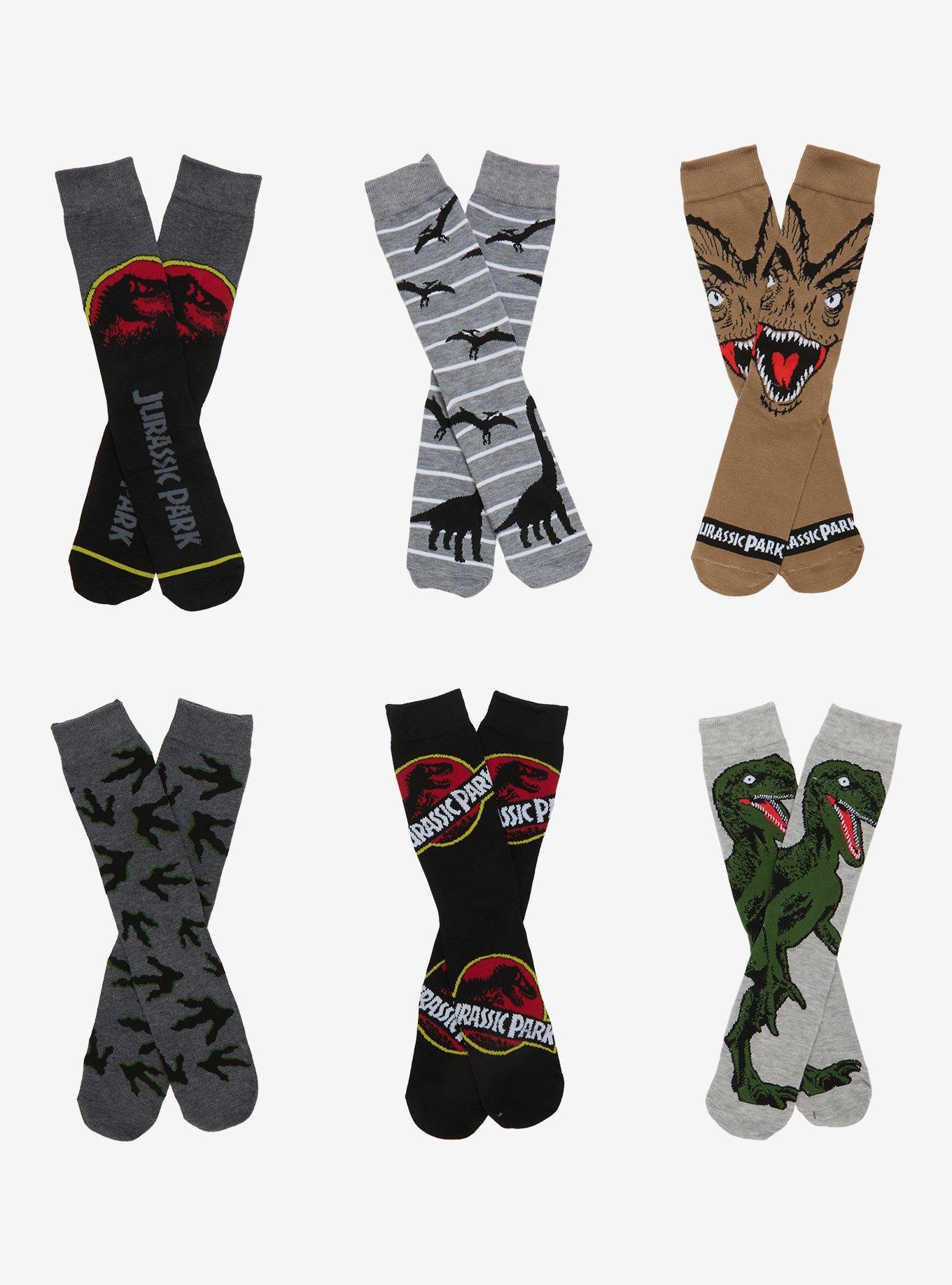 Jurassic Park Dinosaur Icon Crew Socks 6 Pair, , hi-res