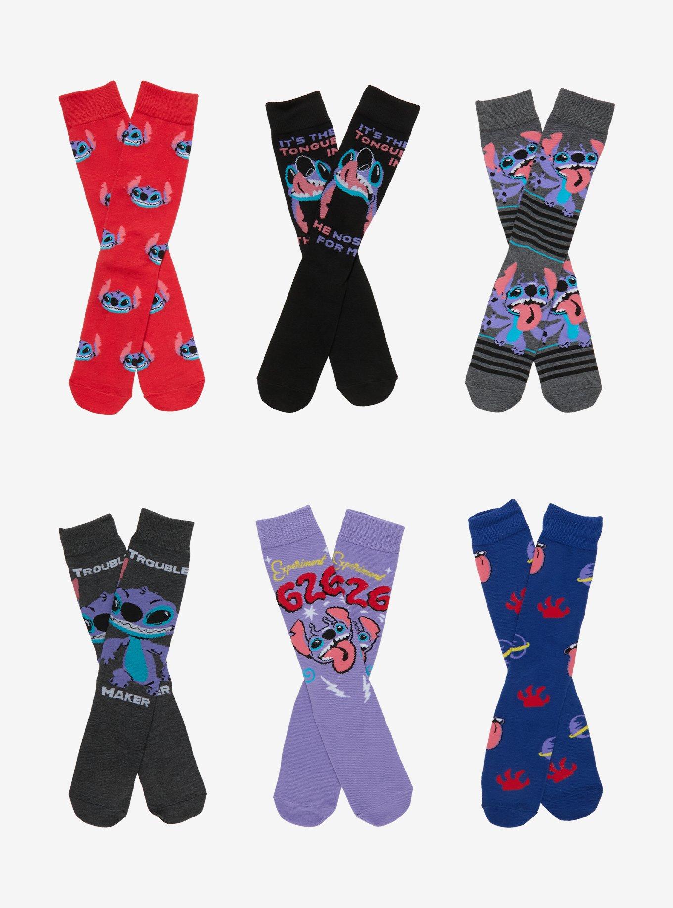 Disney Stitch Icons Verbiage Crew Socks 6 Pair, , hi-res