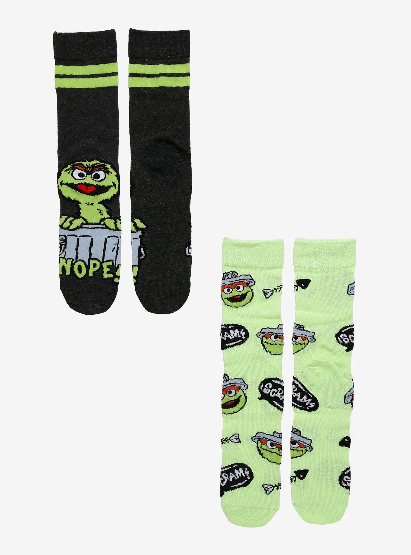 Sesame Street Oscar The Grouch Nope Crew Socks 2 Pair, , hi-res