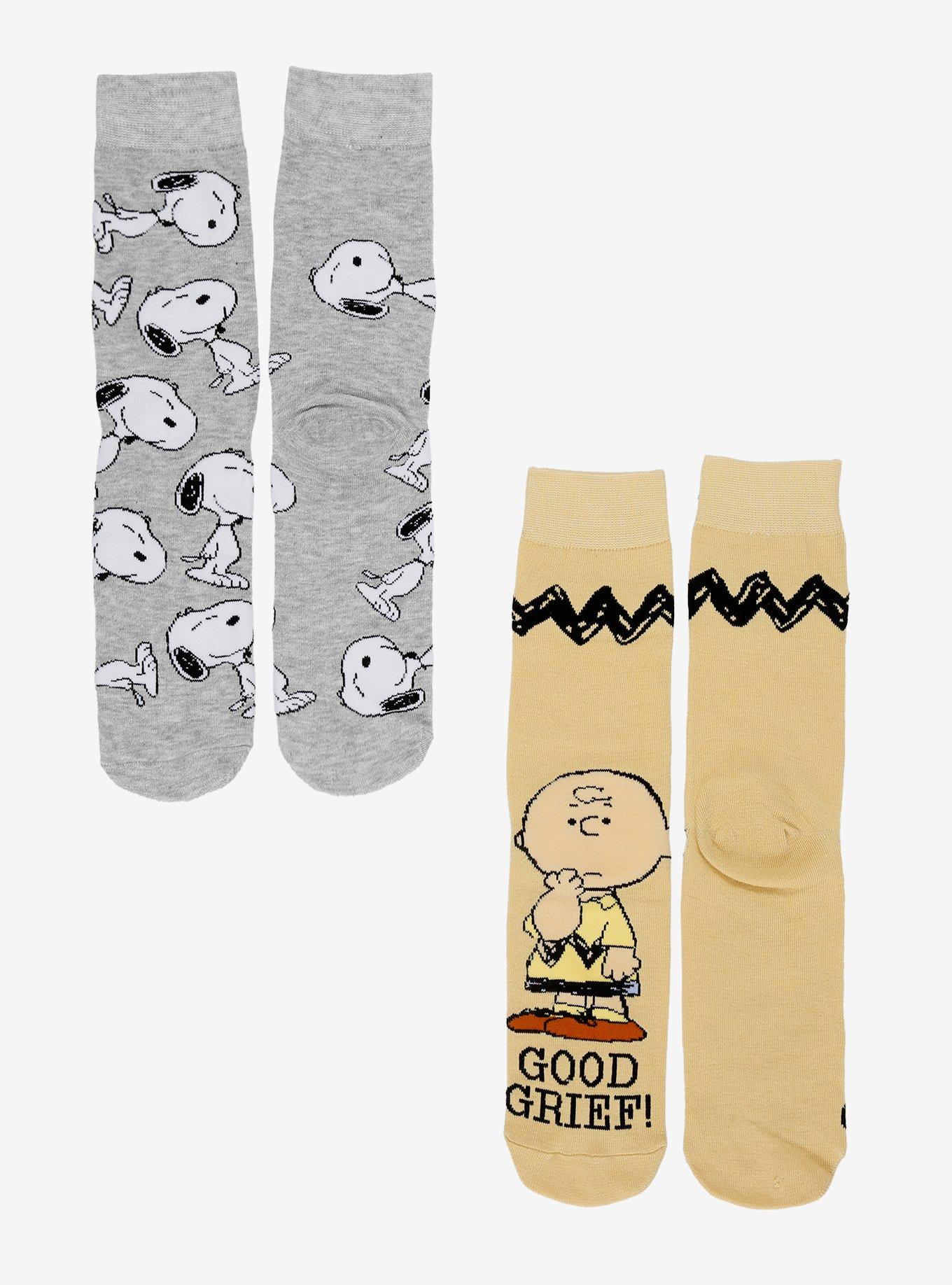 Peanuts Charlie Brown Snoopy Good Grief Crew Socks 2 Pair, , hi-res
