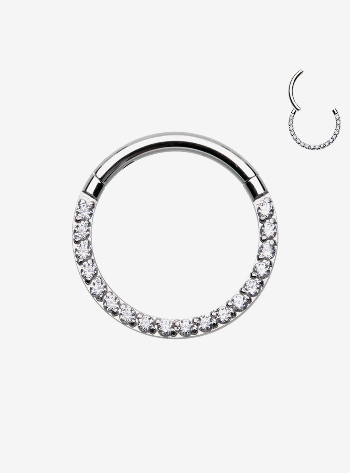 Steel Silver Gem Pav&eacute; Hinged Clicker, , hi-res