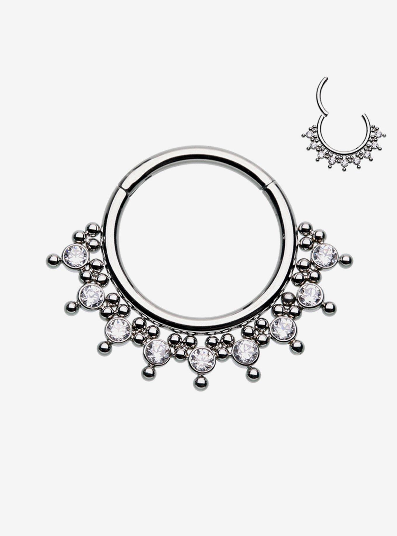 Steel Silver Cluster Gem Hinged Clicker, , hi-res