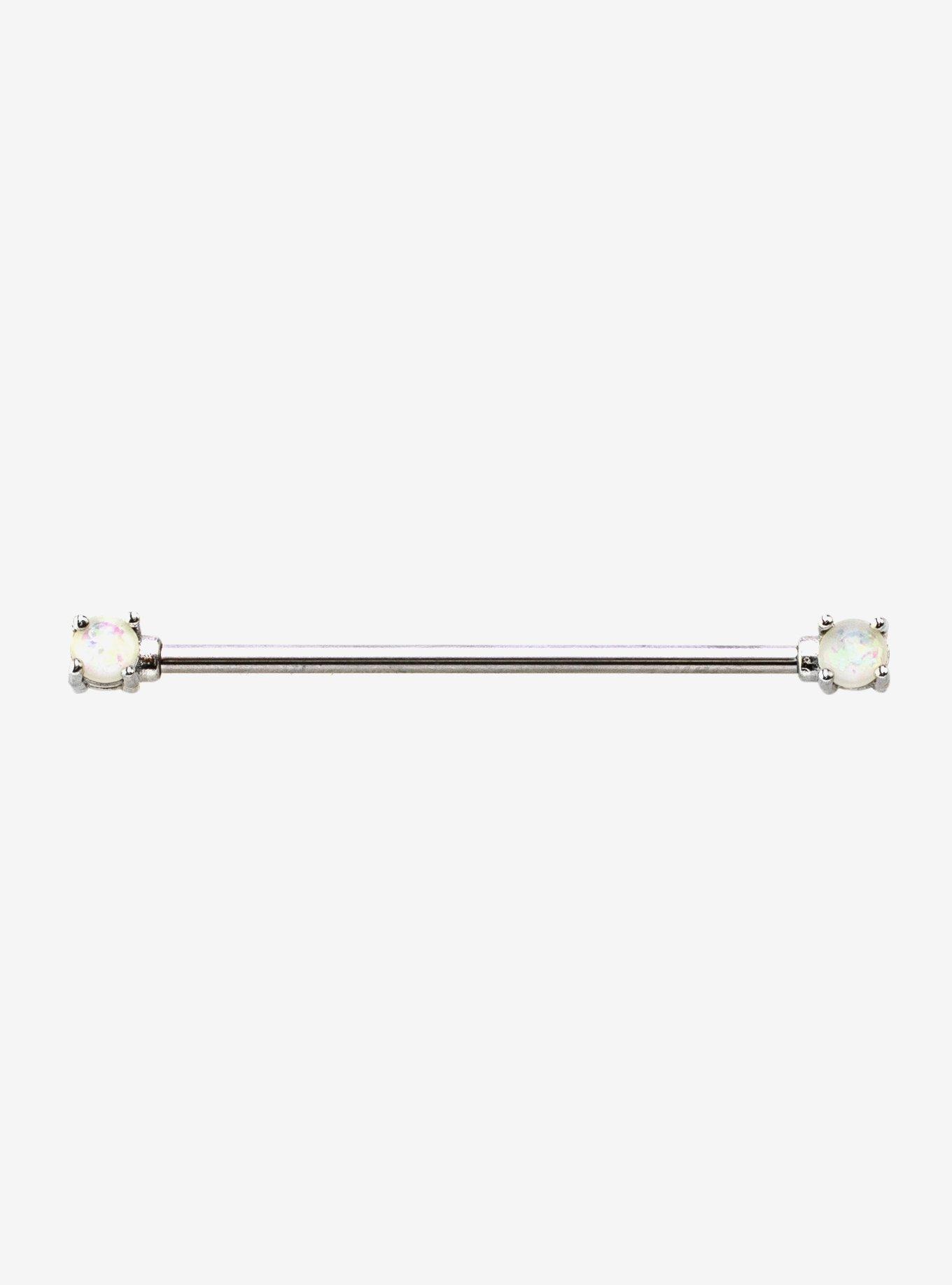 Steel Silver Opal Gem Industrial Barbell, , hi-res