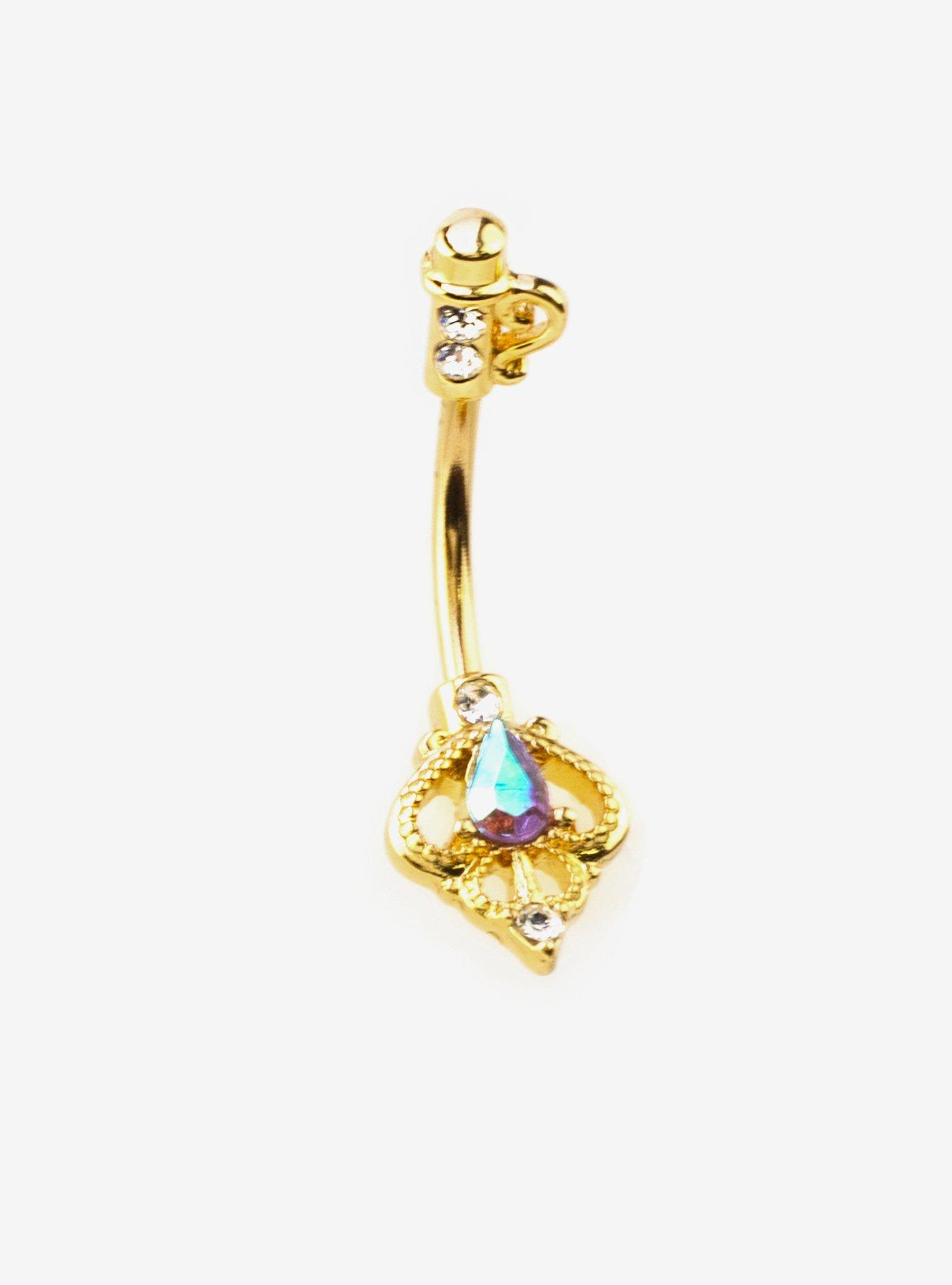 Steel Gold Victorian Heart Navel Barbell, , hi-res