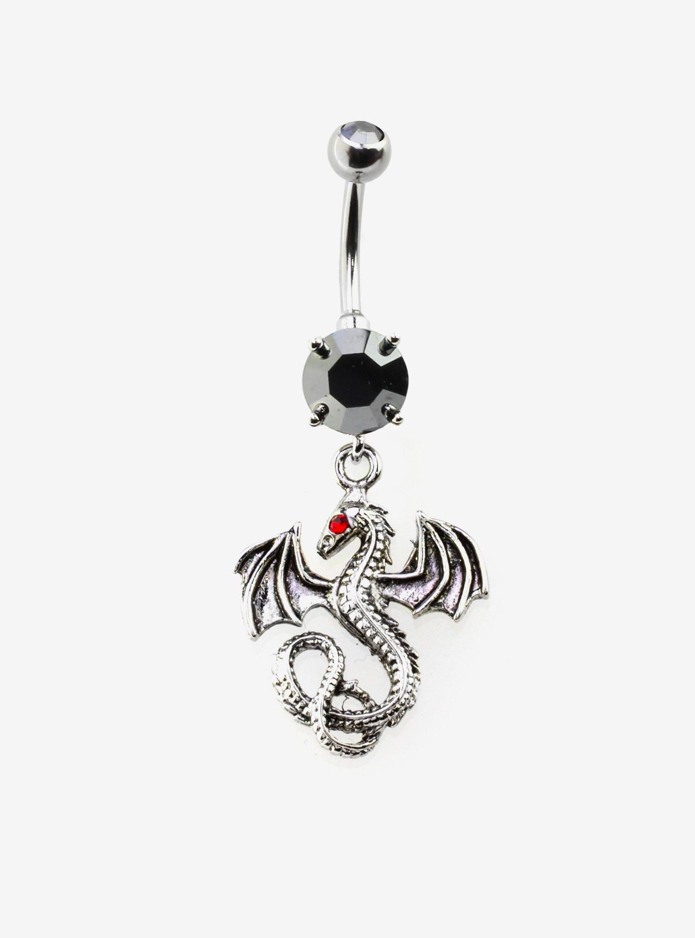 Steel Silver Dragon Navel Barbell, , hi-res