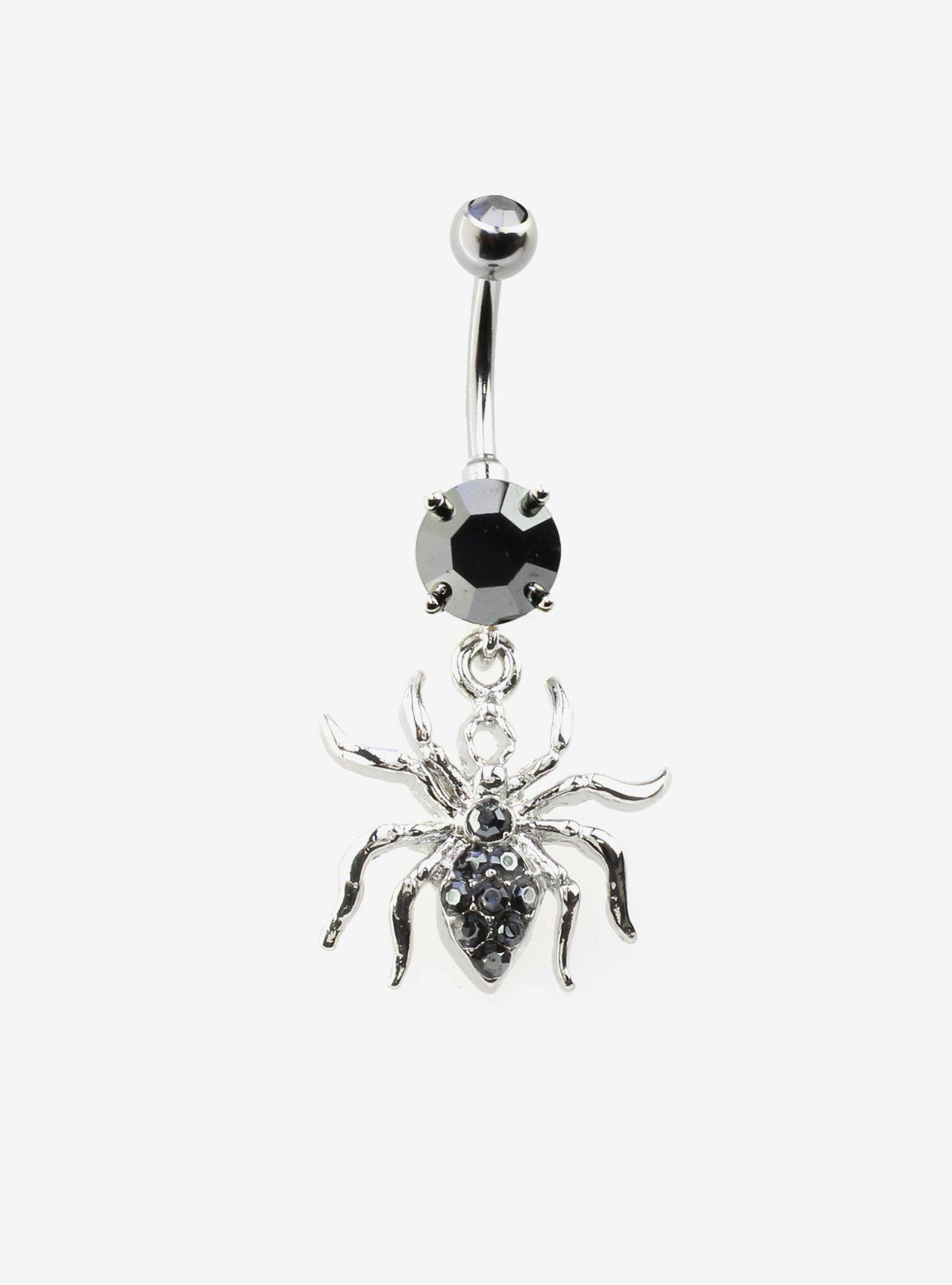 Steel Silver Spider Navel Barbell, , hi-res