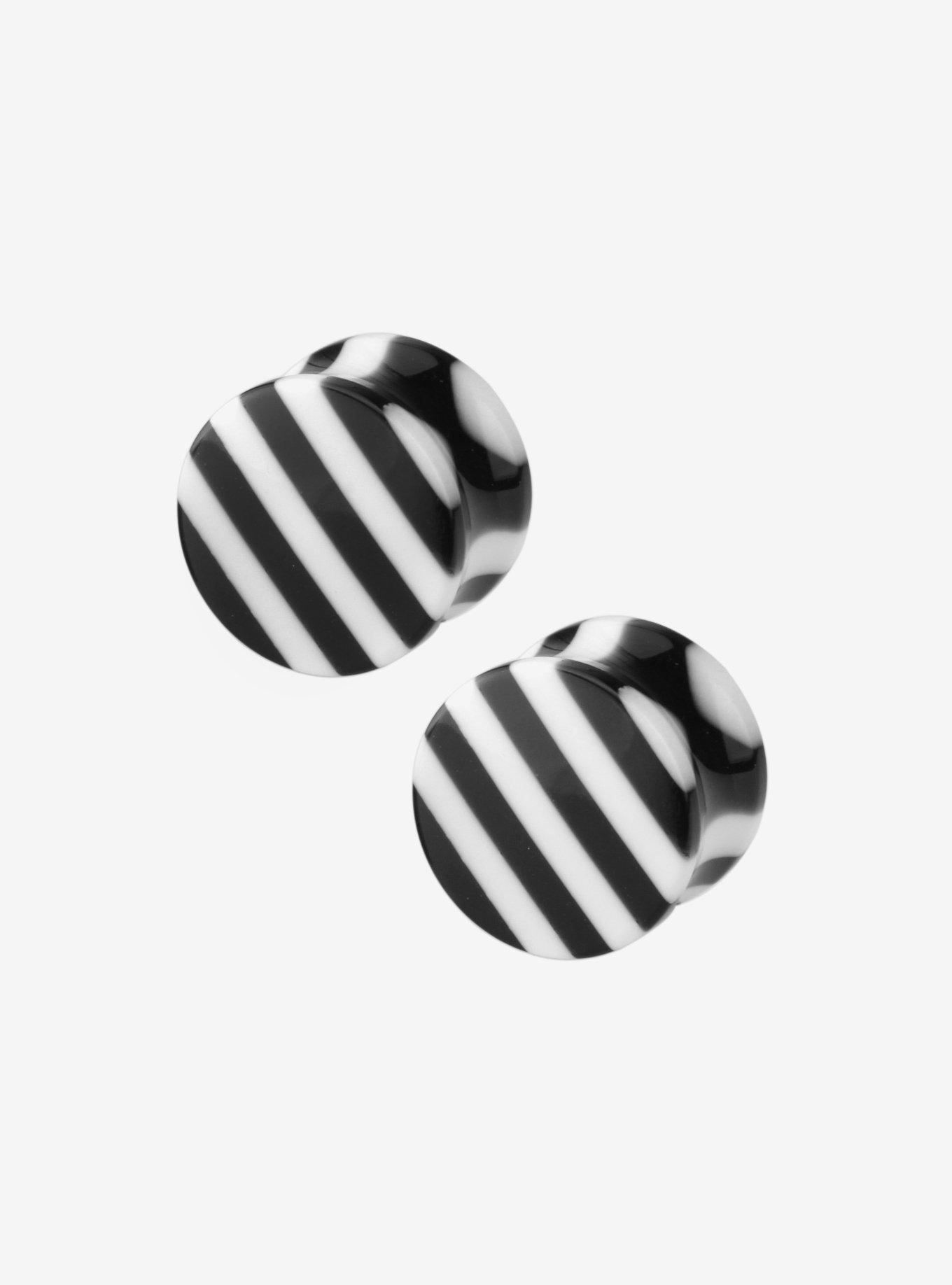 Acrylic Black & White Stripe Double Flare Plug 2 Pack, , hi-res
