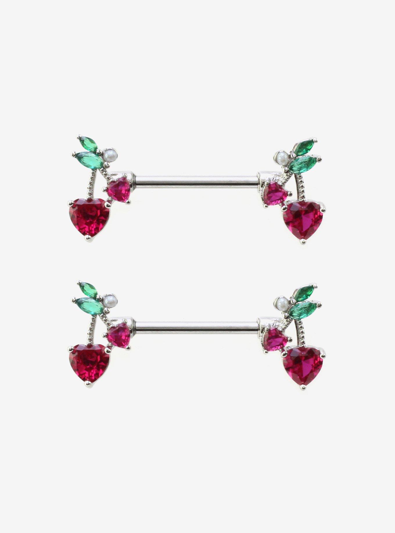 Steel Silver Heart Bow Nipple Barbell 2 Pack, , hi-res