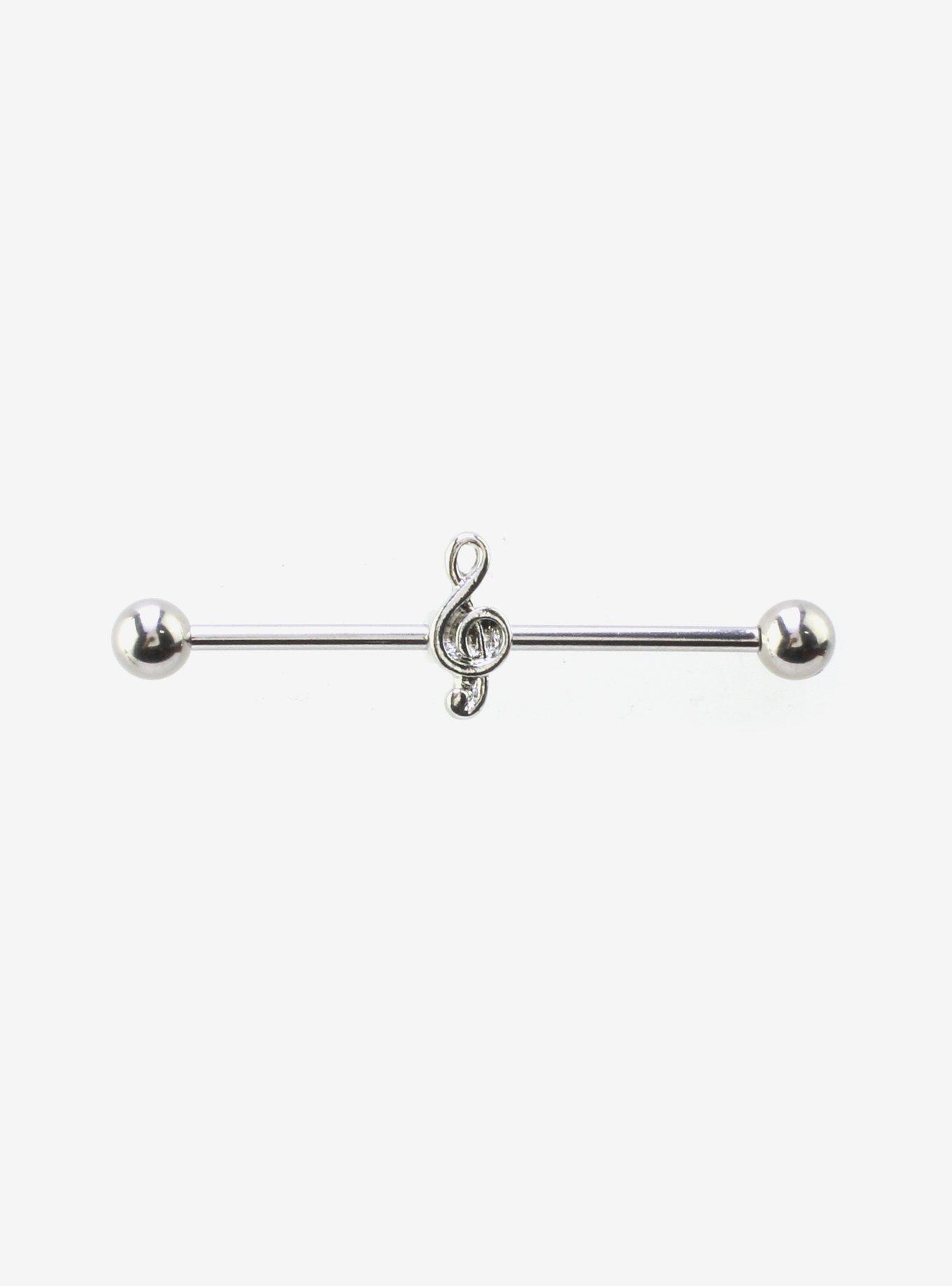 Steel Silver Treble Clef Industrial Barbell, , hi-res