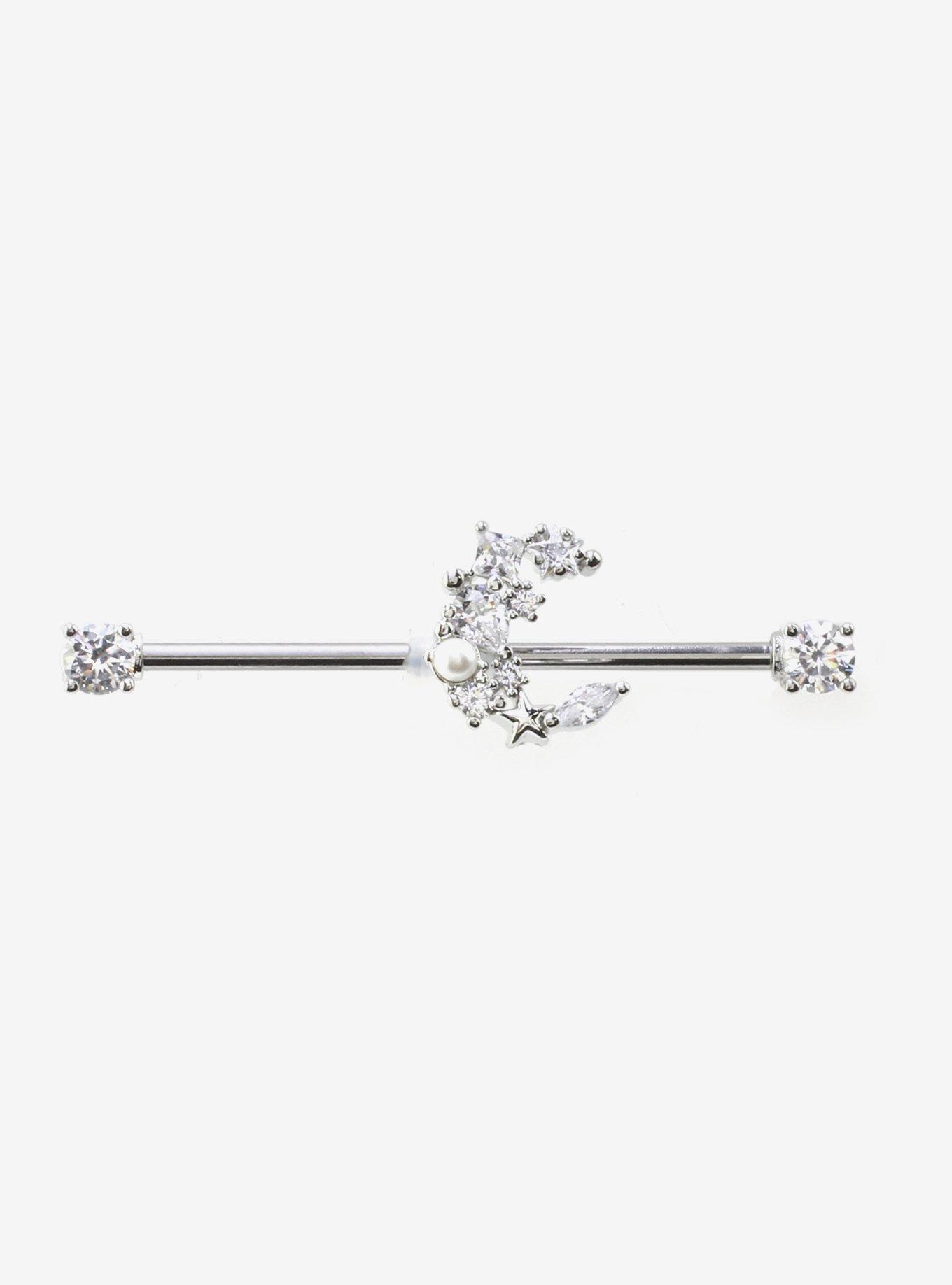 Steel Silver Star Cluster Moon Industrial Barbell, , hi-res