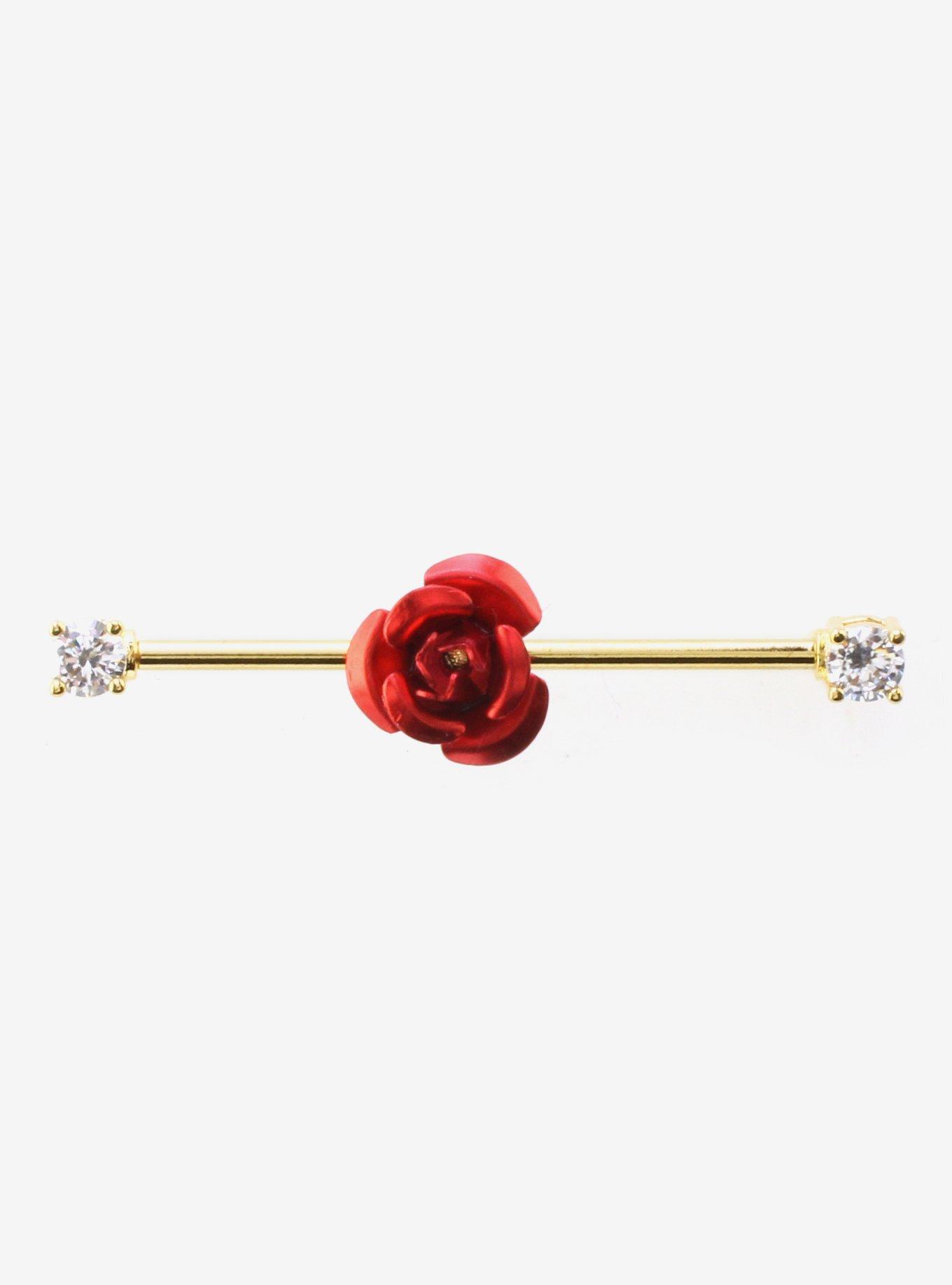 Steel Gold Red Rose Industrial Barbell, , hi-res