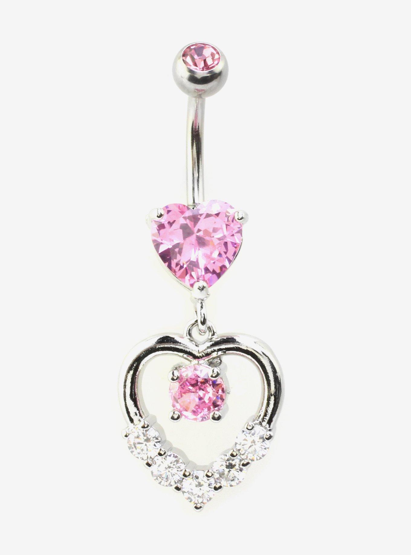 Steel Bling Heart Navel Barbell, , hi-res