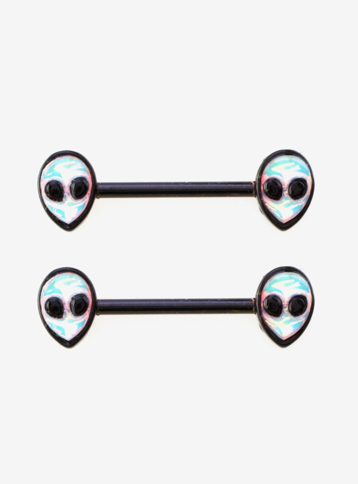 Steel Black Iridescent Alien Nipple Barbell 2 Pack, , hi-res