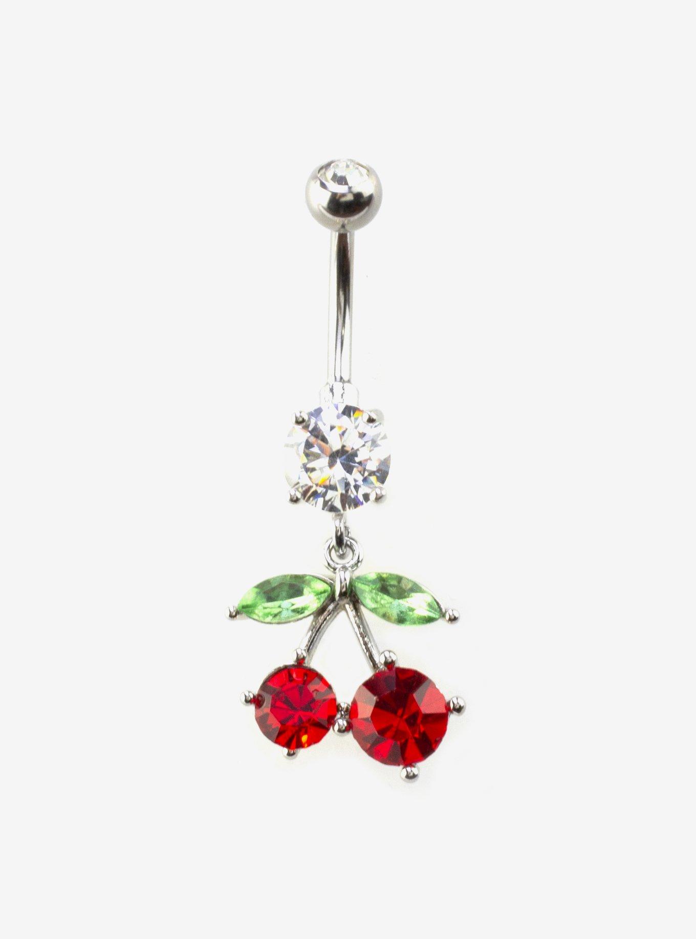 Steel Cherry Bling Navel Barbell, , hi-res