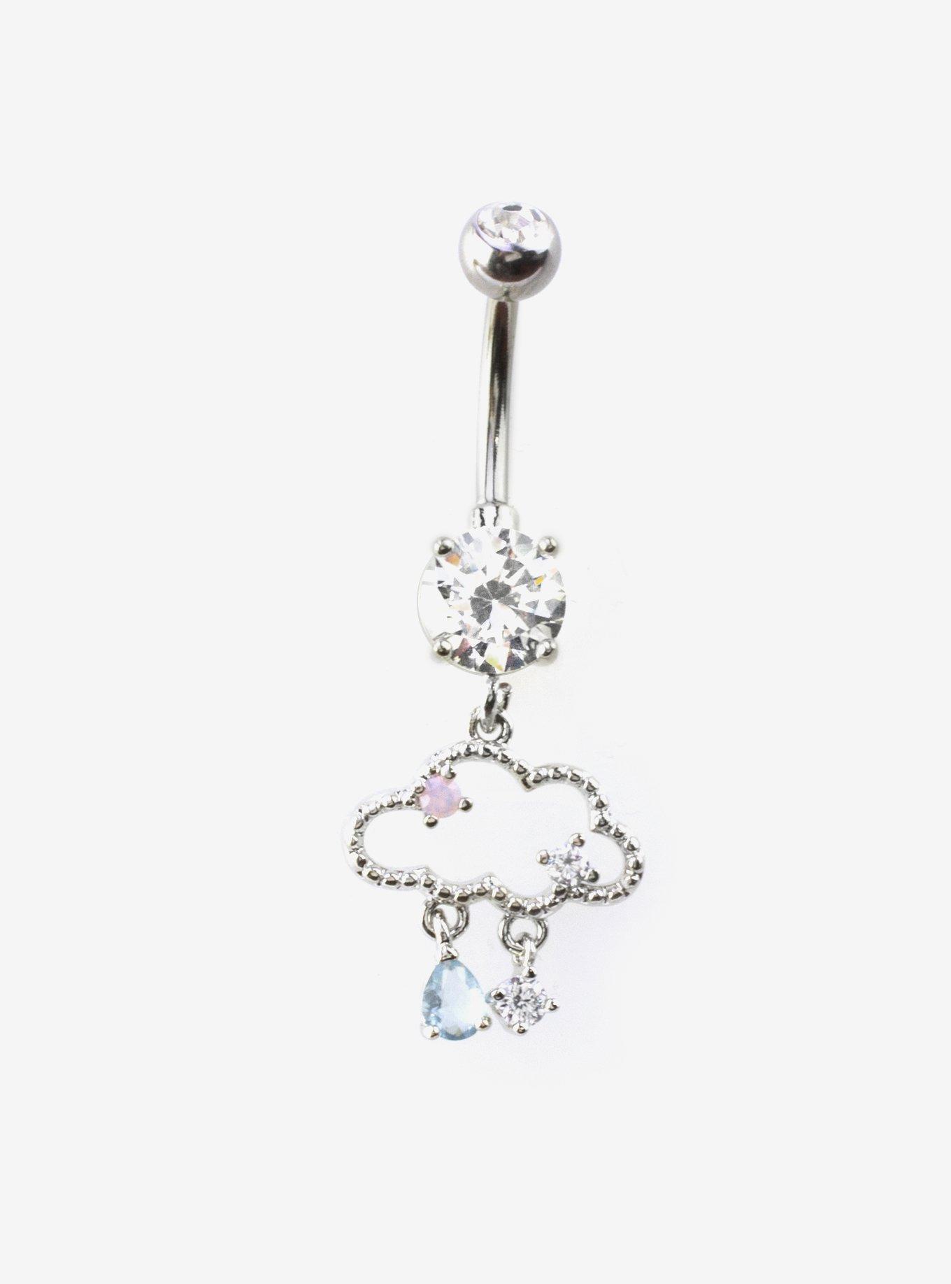 Steel Bling Rain Cloud Navel Barbell, , hi-res