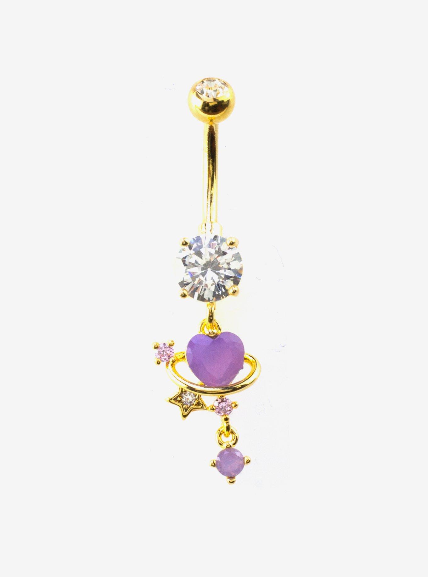Steel Purple Heart Celestial Navel Barbell, , hi-res