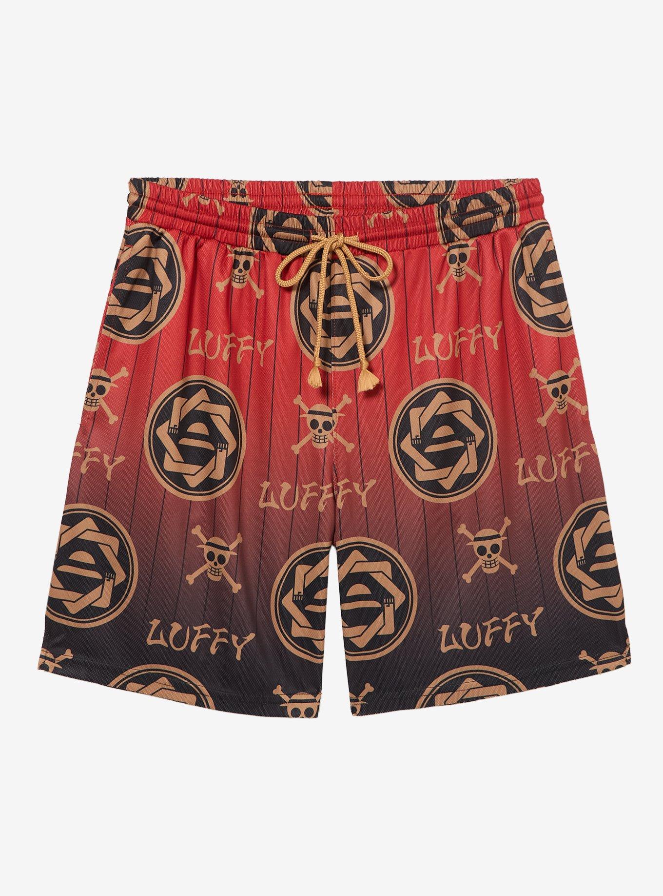 One Piece Monkey D. Luffy Jolly Roger Allover Print Basketball Shorts - BoxLunch Exclusive, , hi-res