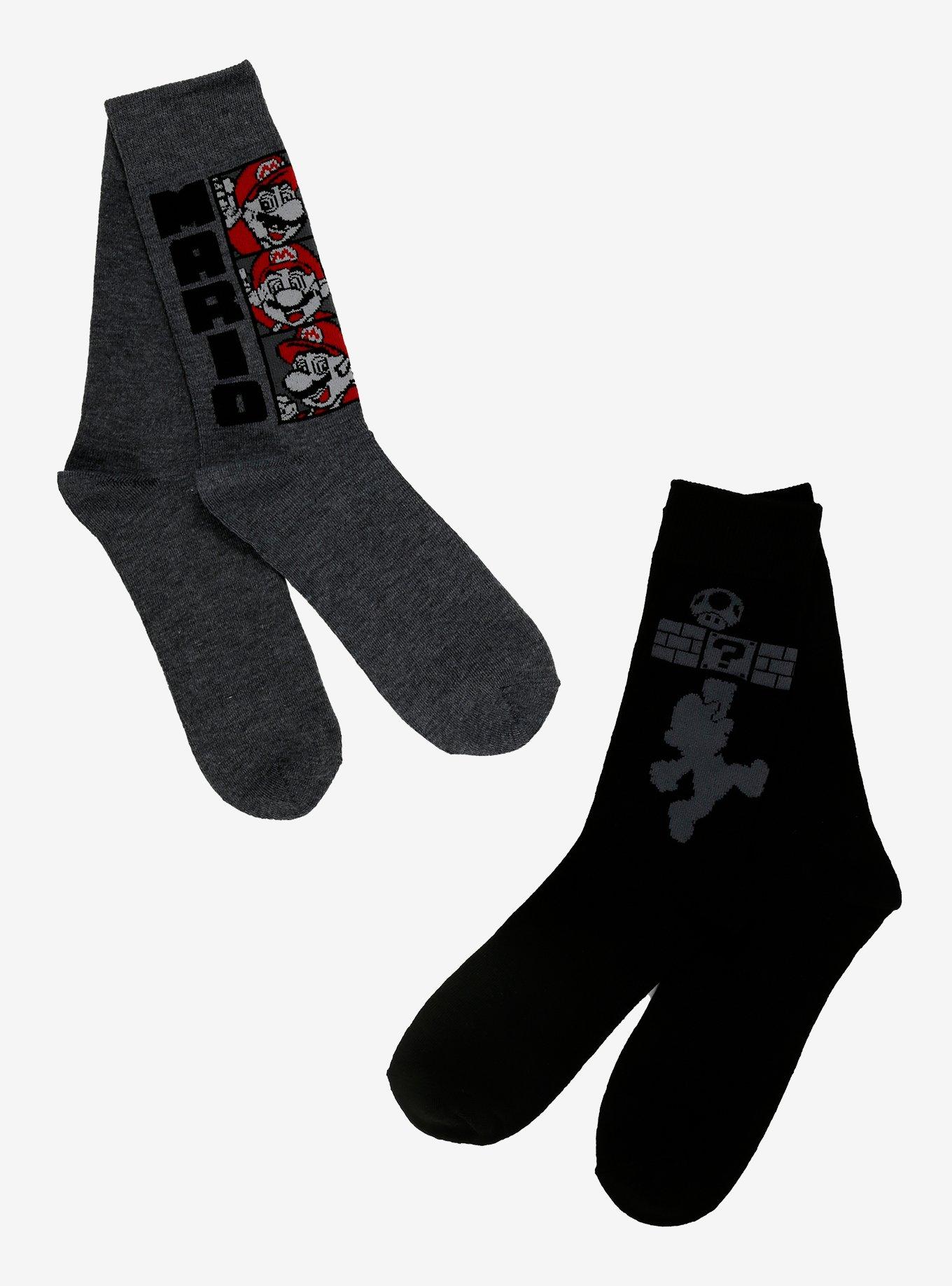 Super Mario Bros. Silhouette Stack Crew Socks 2 Pair