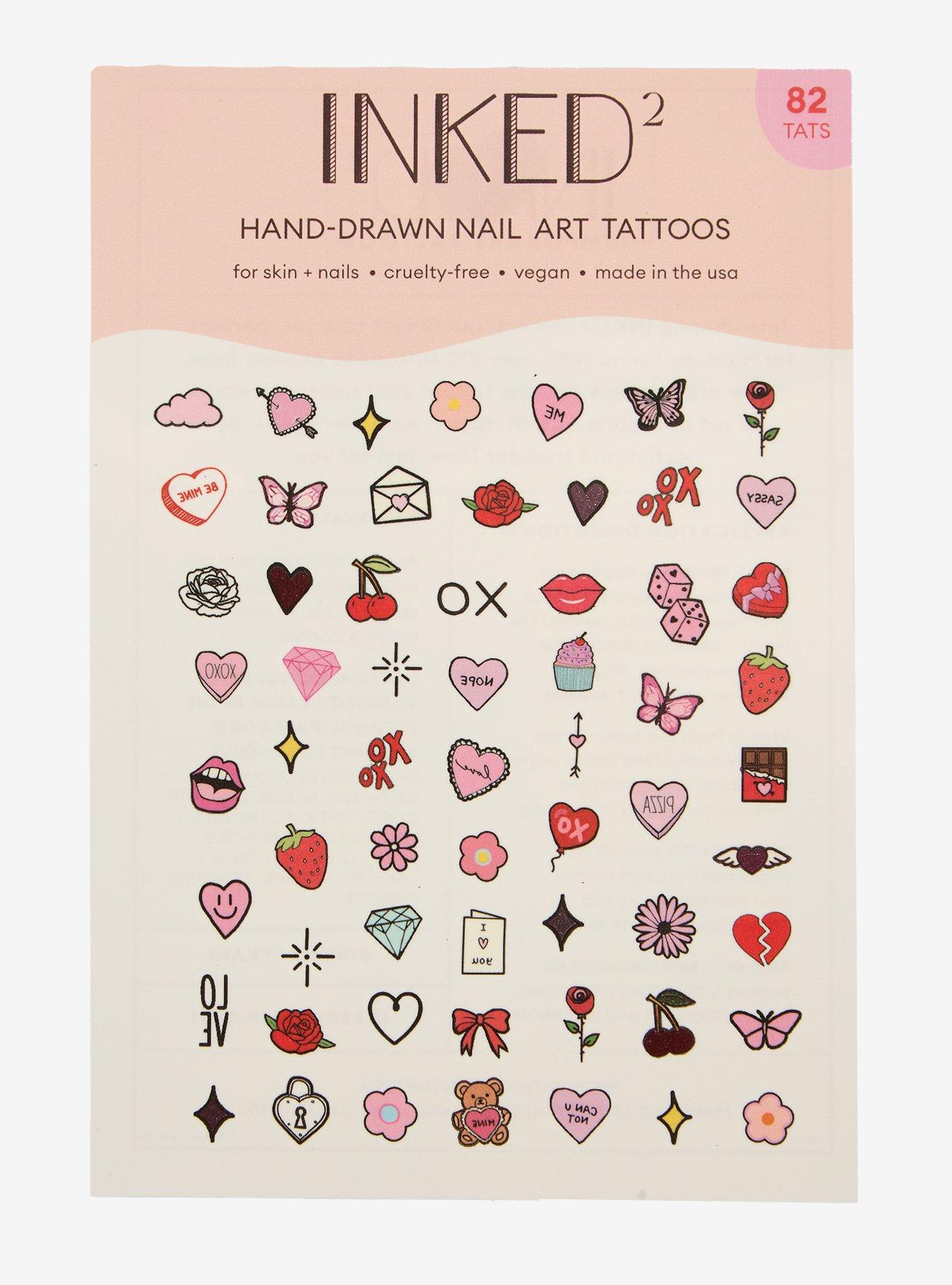 Inked&sup2; Heart Rose & Bow Nail Art Tattoos, , hi-res