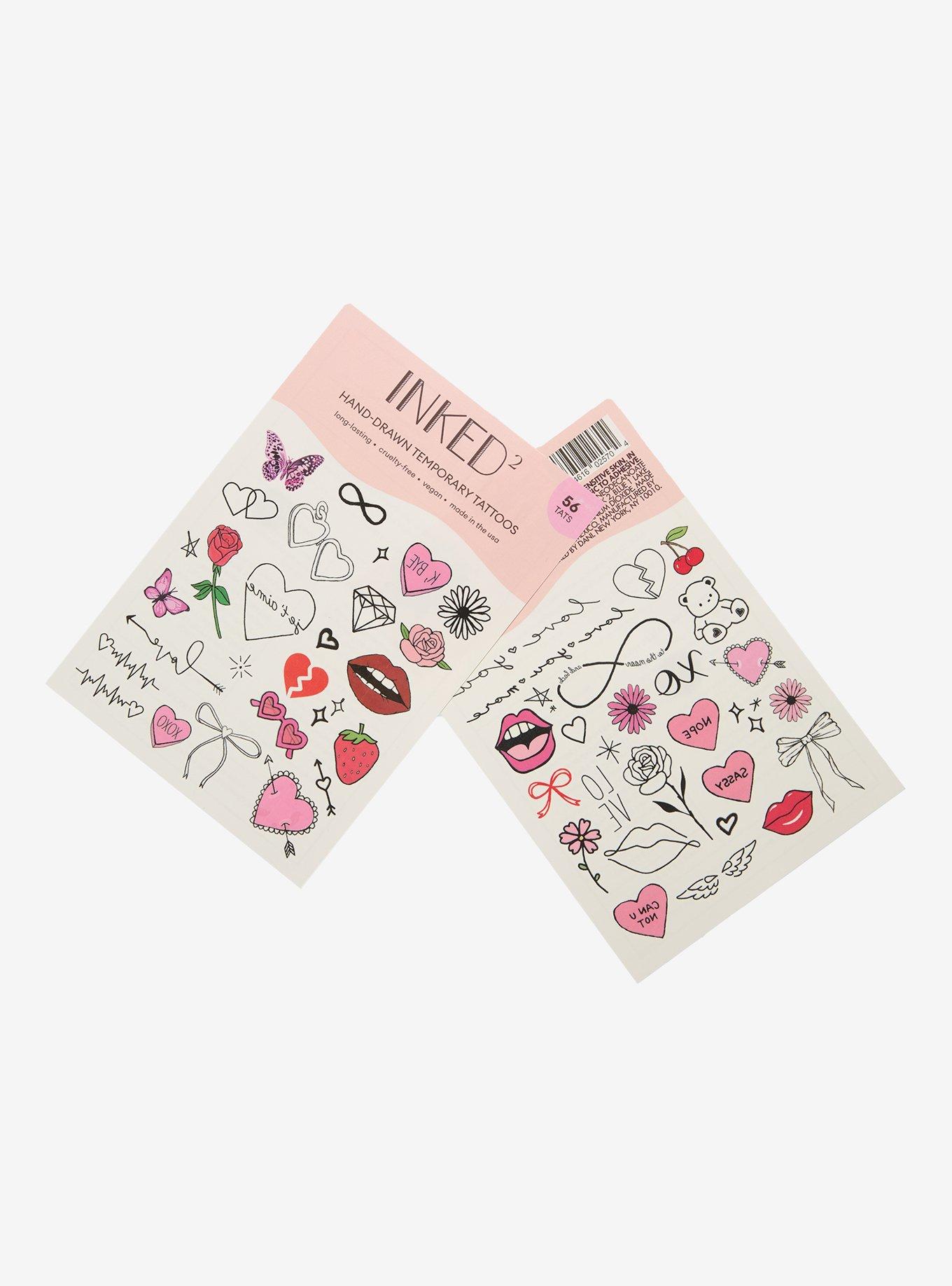 Inked&sup2; Heart & Rose Temporary Tattoos, , hi-res