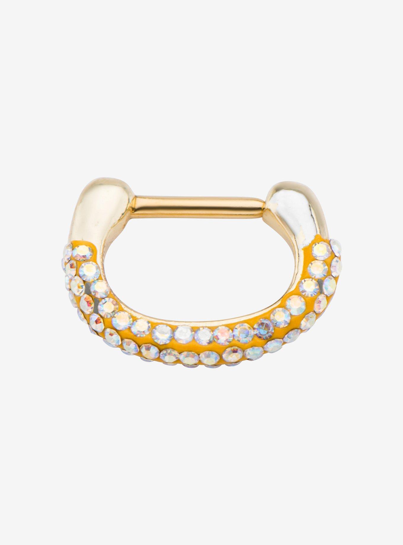 Steel Gold Bling Septum Hinged Clicker, , hi-res