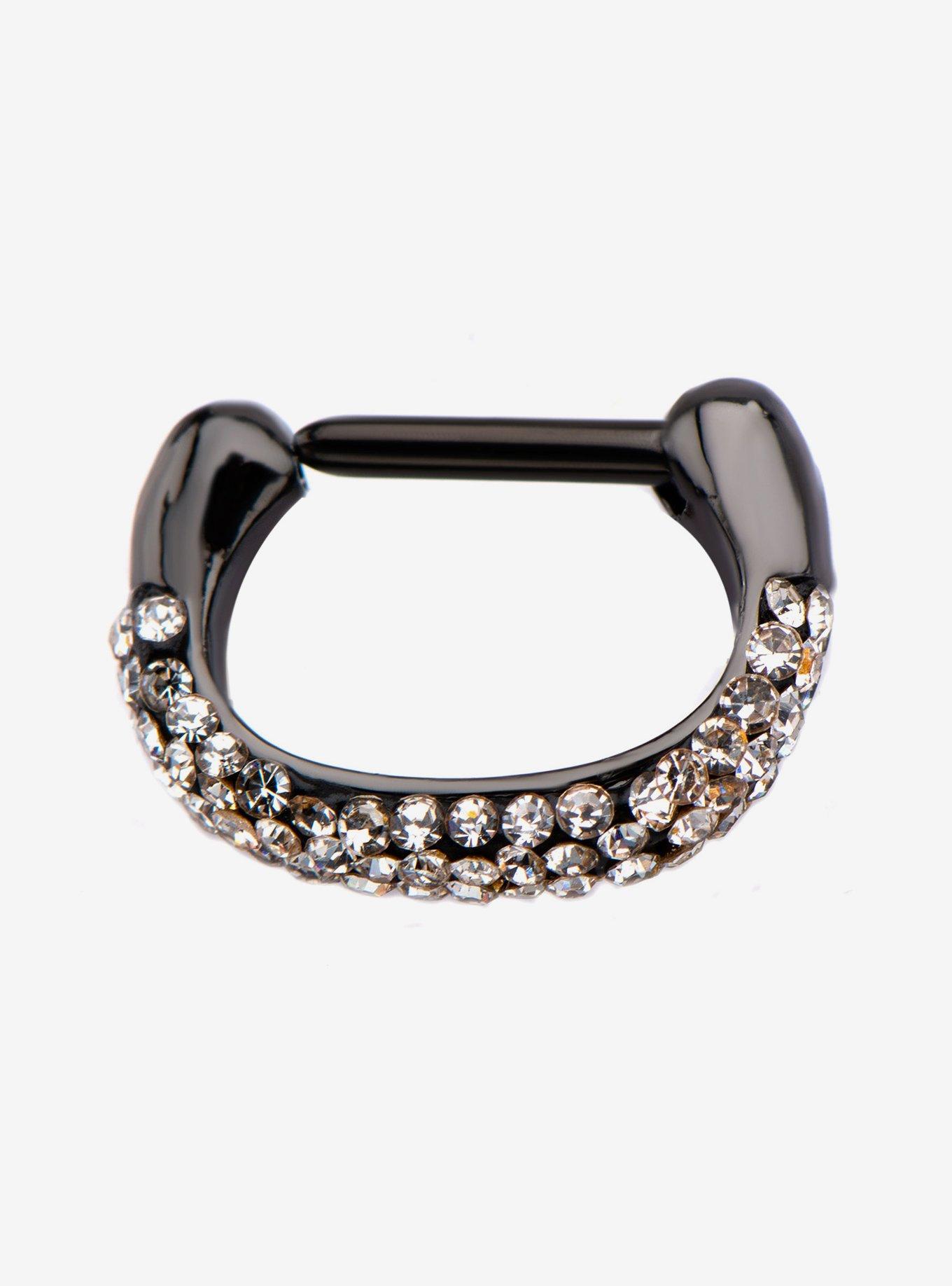 Steel Black & Clear Gem Hinged Clicker, , hi-res