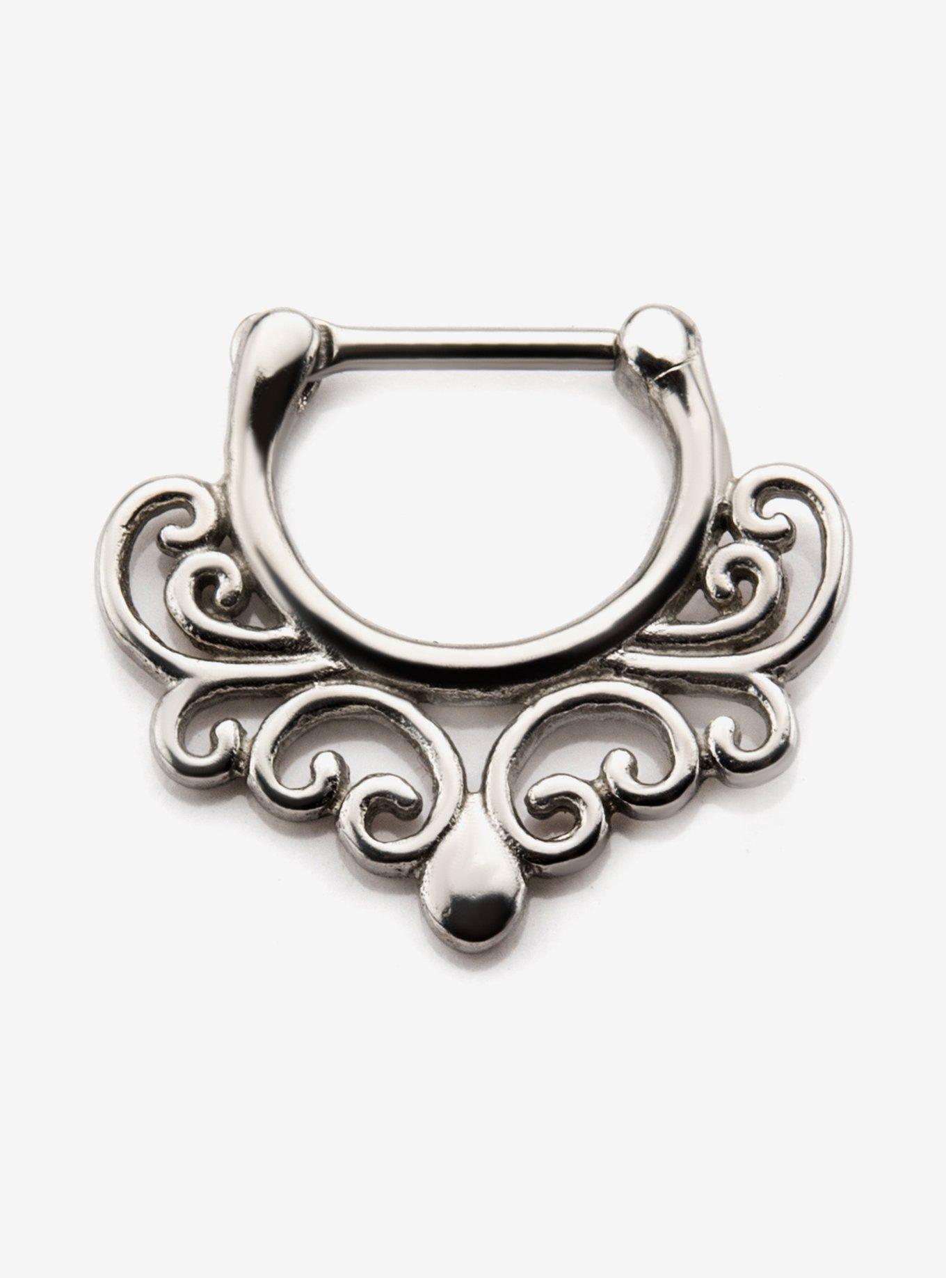 Steel Silver Curved Filigree Hinged Clicker, , hi-res