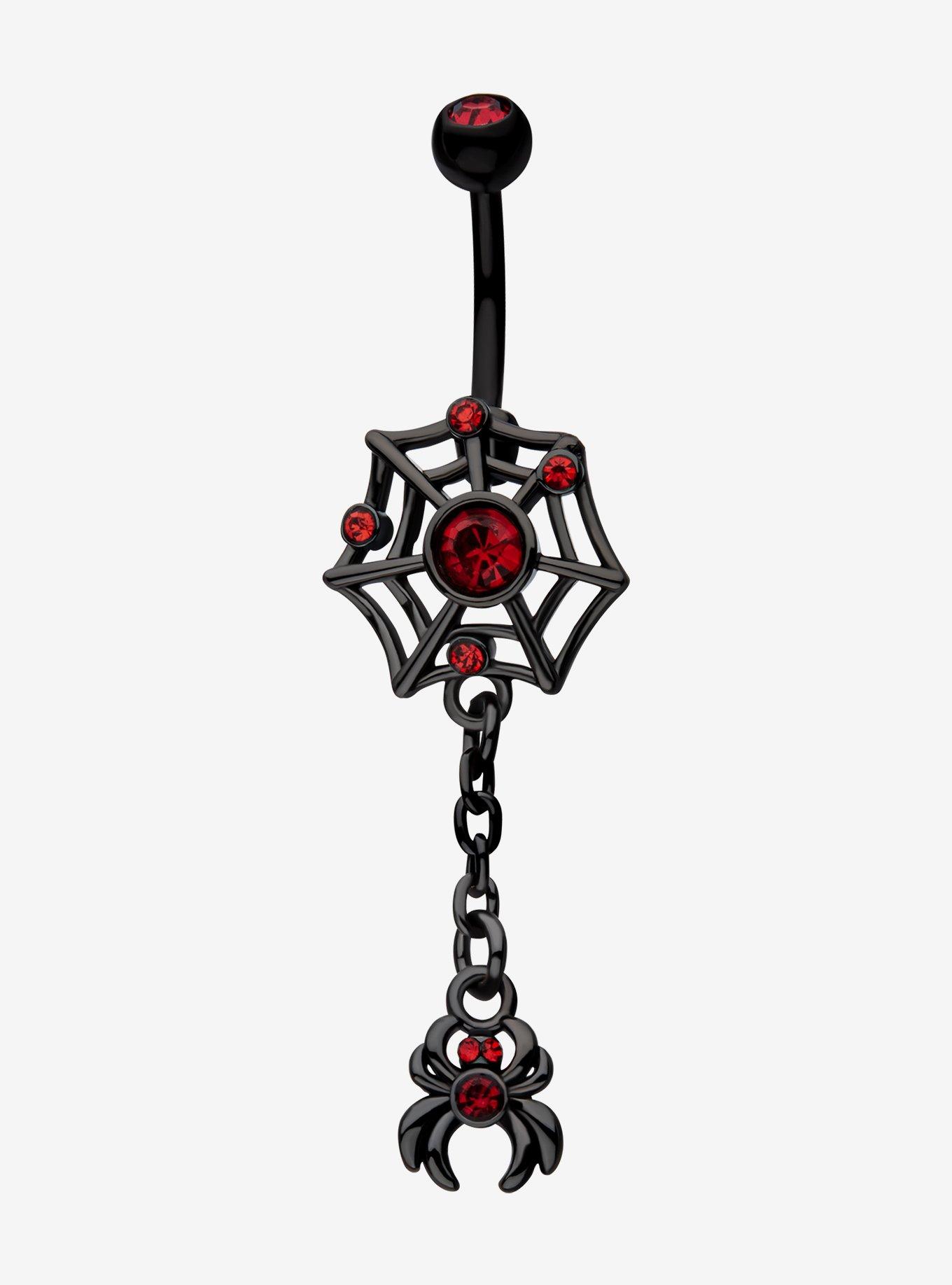Black Steel Spiderweb Navel Barbell, , hi-res