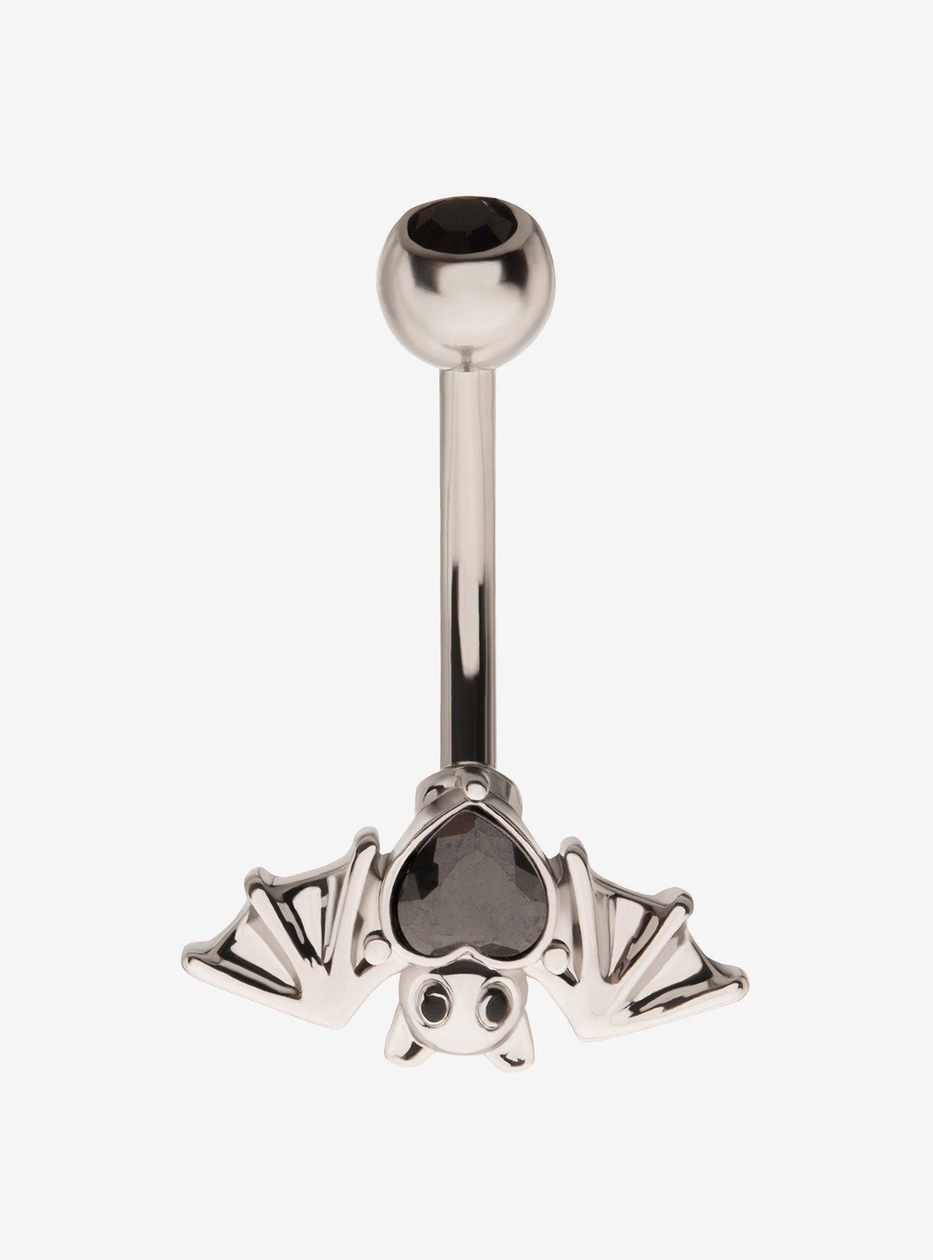 14G Steel Silver Upside Down Bat Navel Barbell, , hi-res