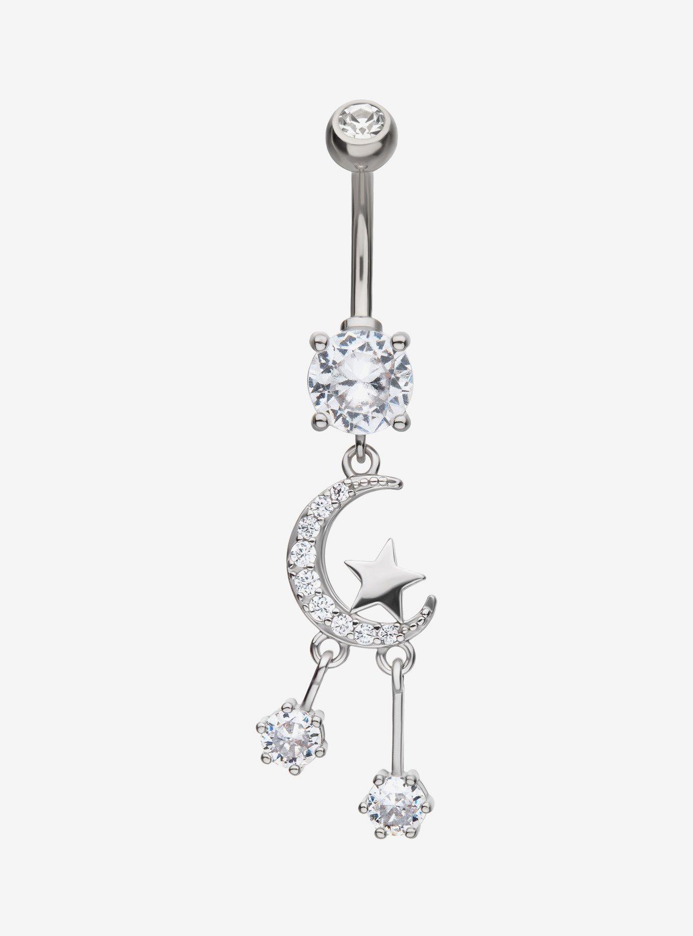 Steel Silver Celestial Gem Navel Barbell, , hi-res