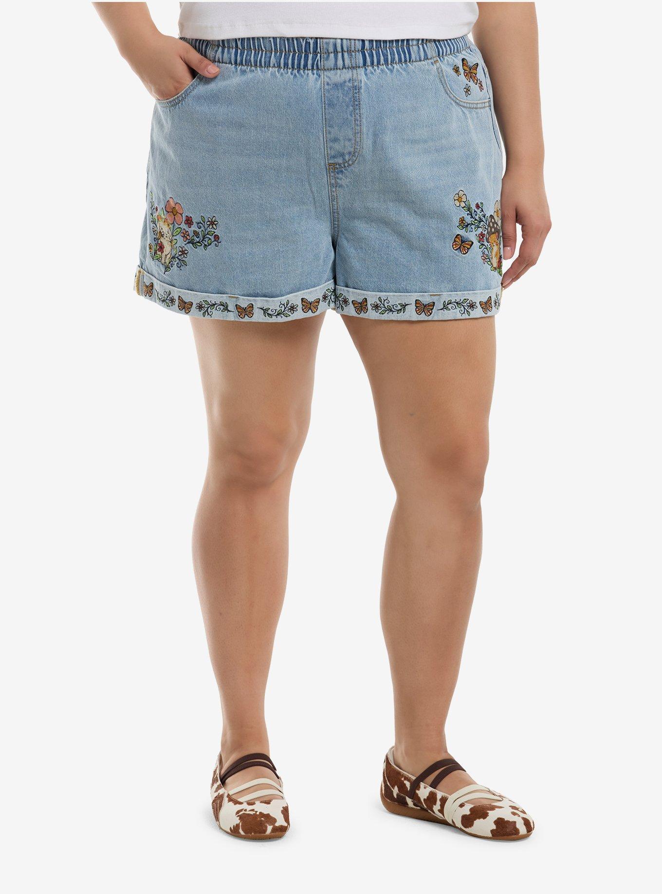 Flowers & Critters Embroidered Mom Shorts Plus Size, , hi-res