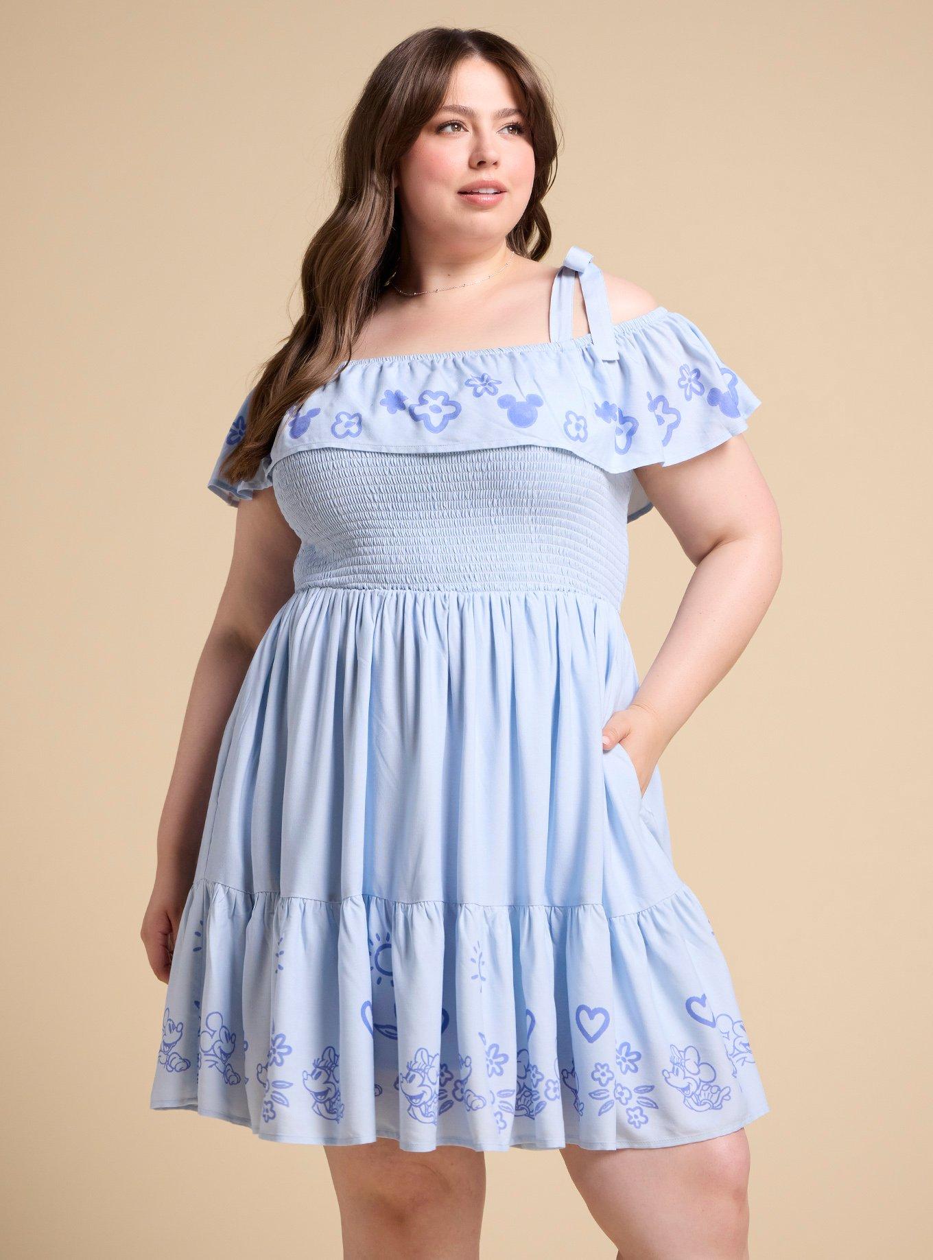 Her Universe Disney Mickey & Minnie Floral Off-the-Shoulder Plus Size Dress Her Universe Exclusive, , hi-res