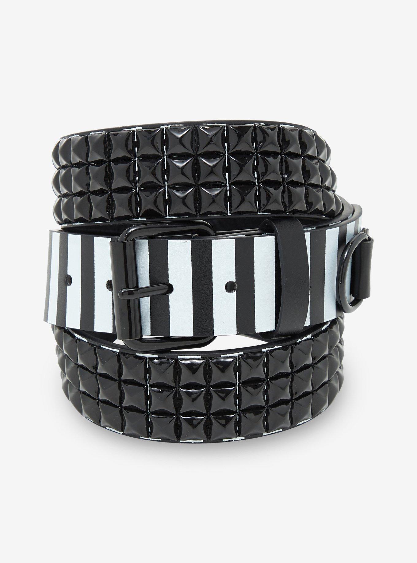 Black & White Stripe Pyramid Stud Belt, , hi-res