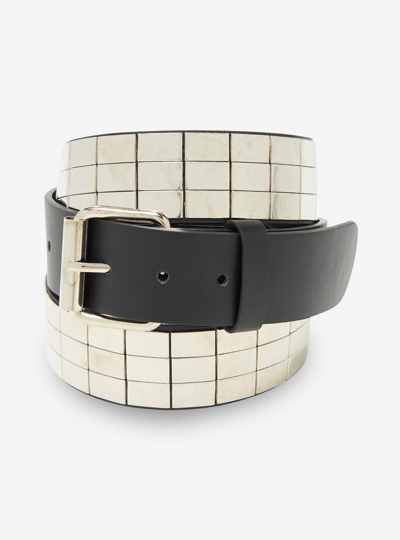 Black & Silver Flat Stud Belt, , hi-res