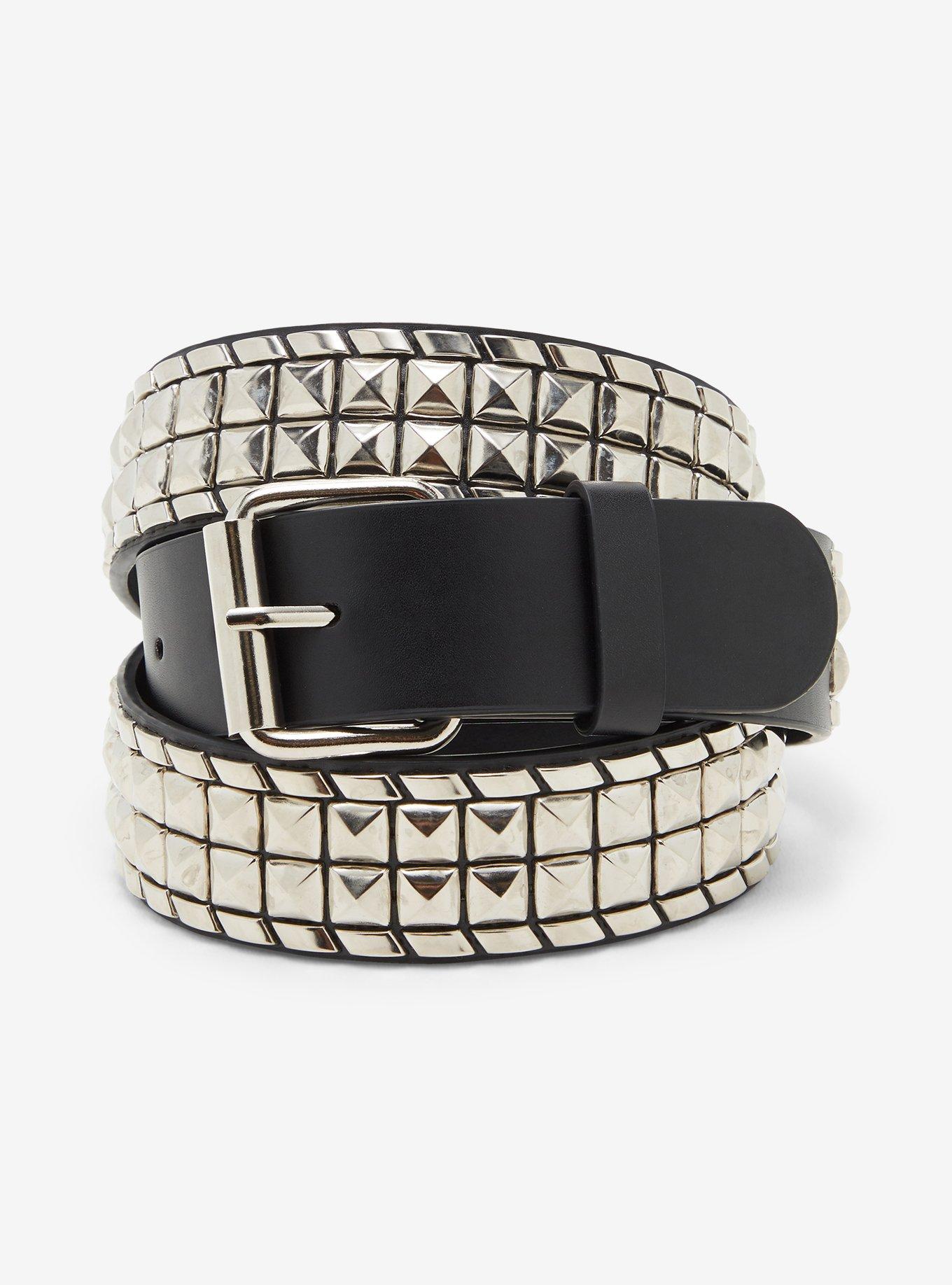 Black & Silver Pyramid & Flat Stud Belt, , hi-res