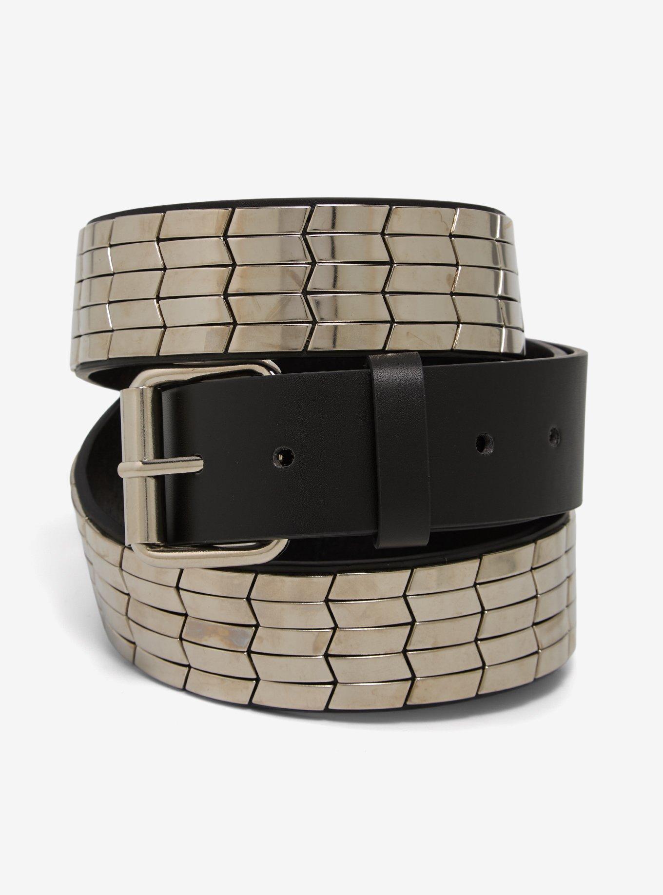 Black & Silver Zigzag Stud Belt, , hi-res