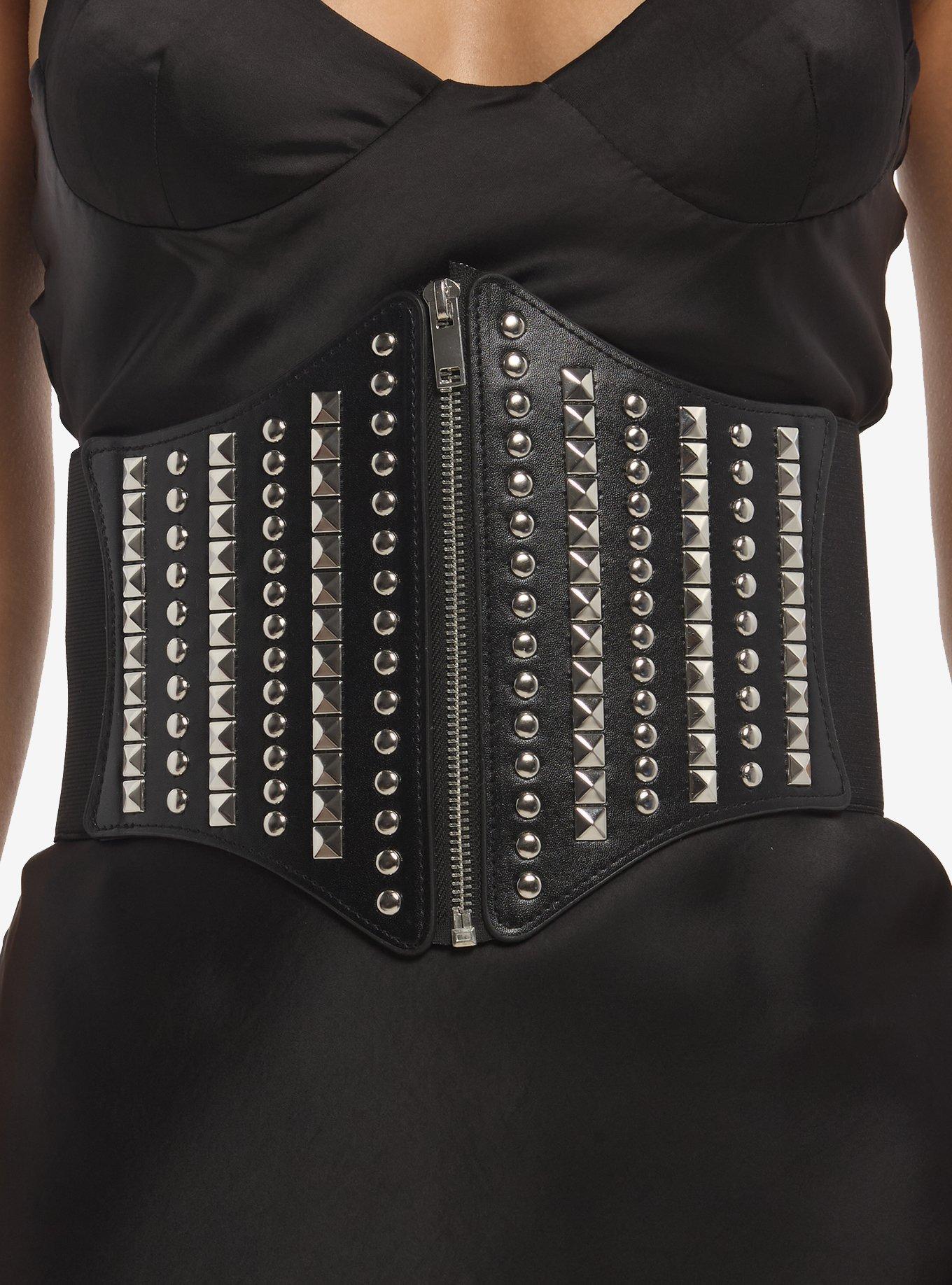 Pyramid Stud Zipper Corset Belt, , hi-res
