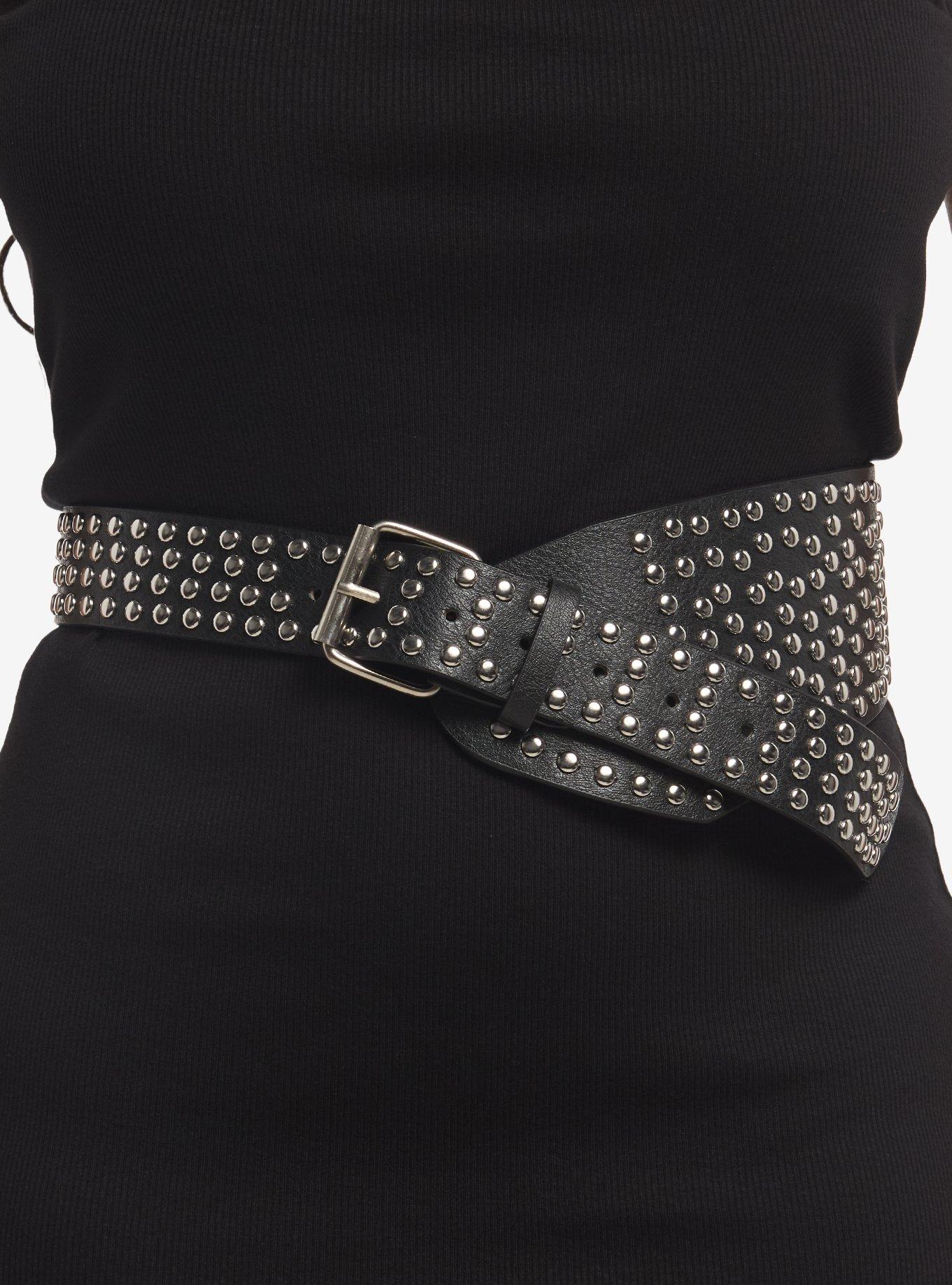 Black Round Stud Hip Belt, , hi-res