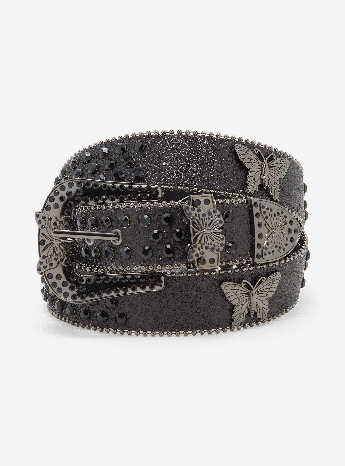 Black Glitter Butterfly Bling Belt, , hi-res