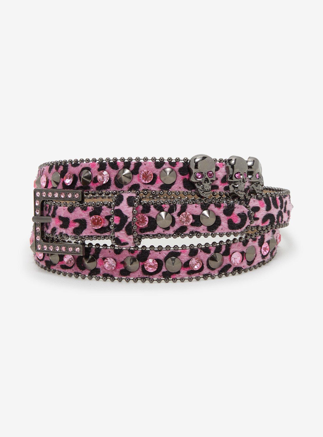 Pink Leopard Skull Bling Belt, , hi-res