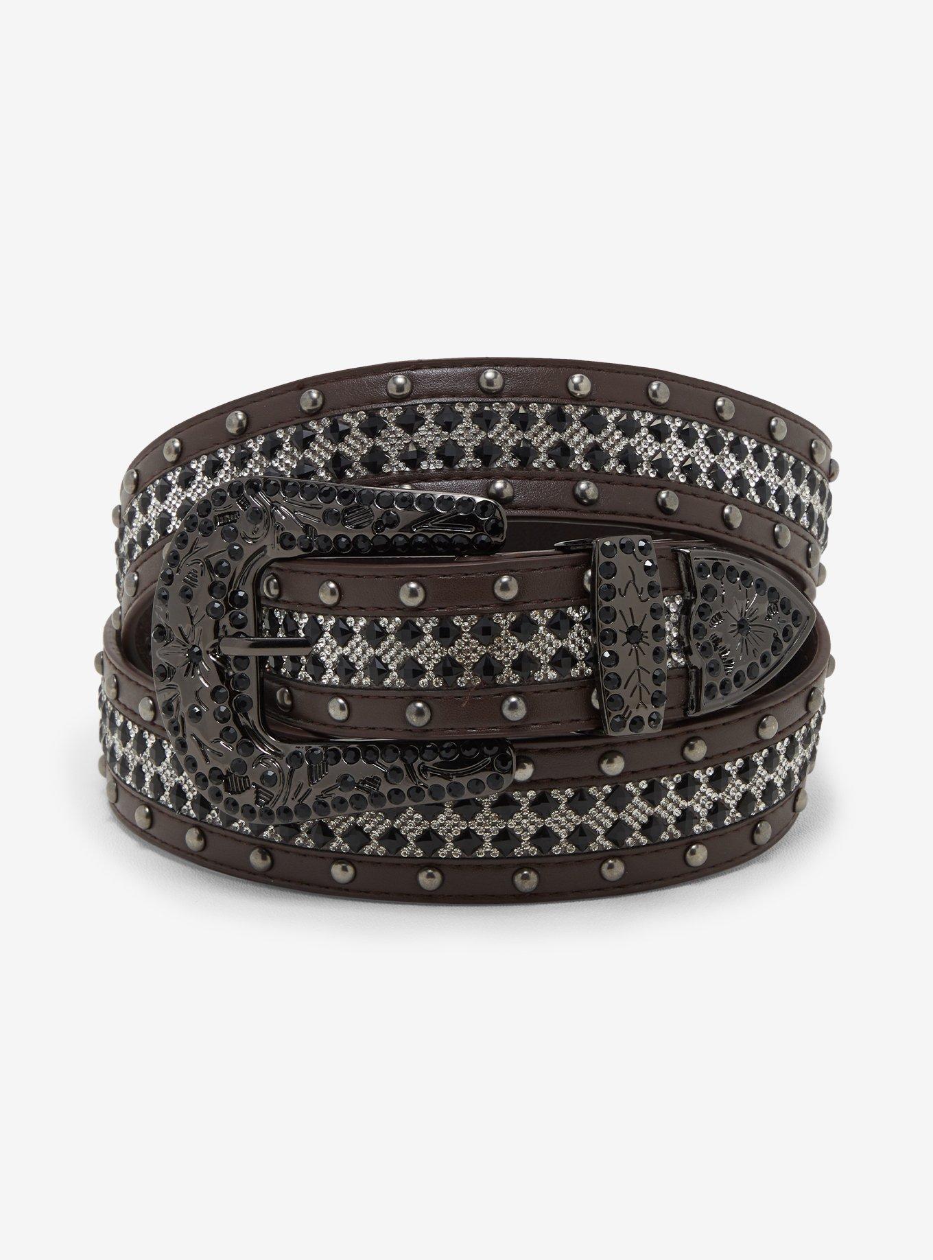 Brown Gunmetal Bling Belt, , hi-res